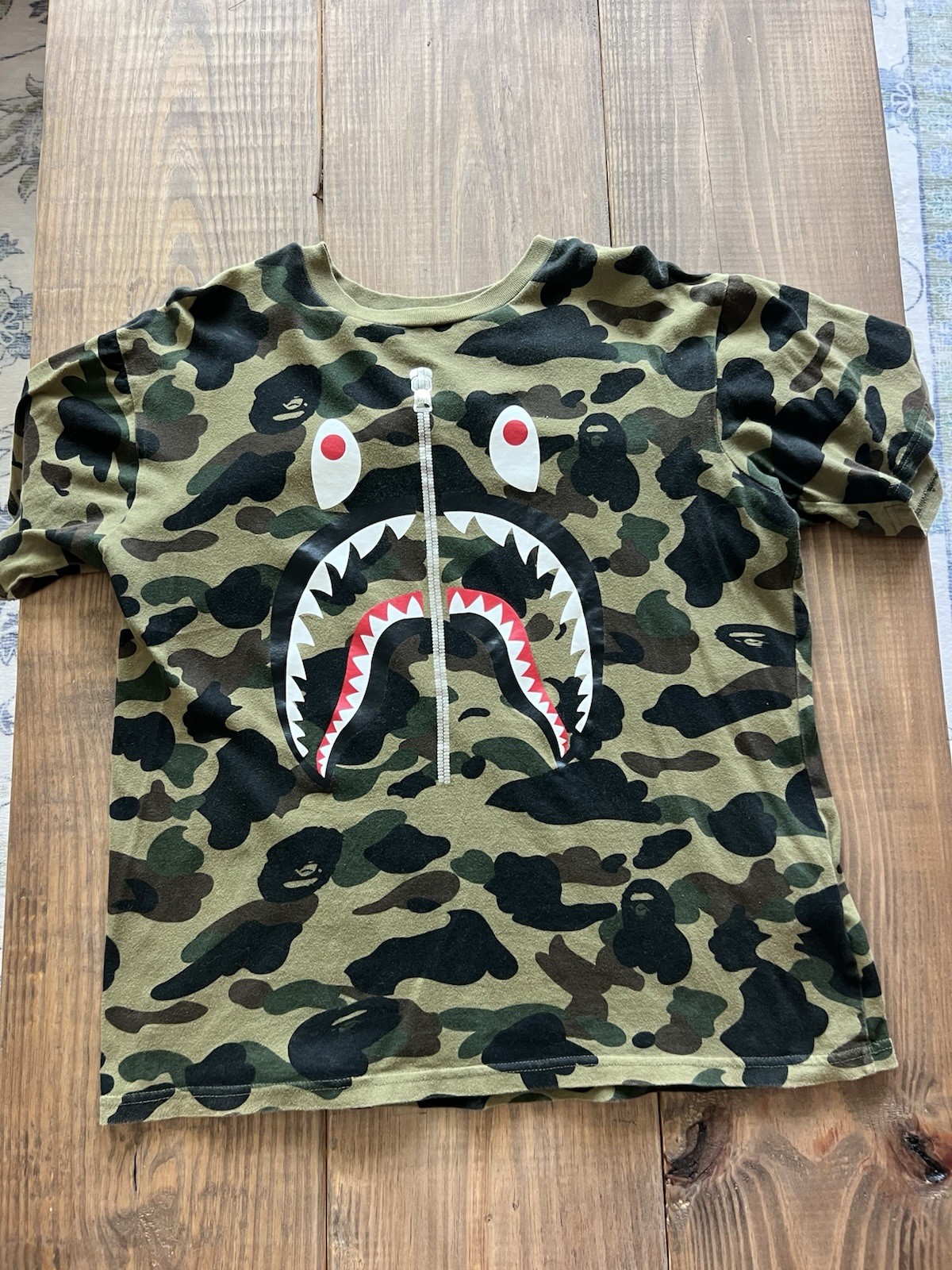 BAPE A Bathing Ape 1st Camo Shark Mouth Zipper Shirt Green Camo Medium Authentic