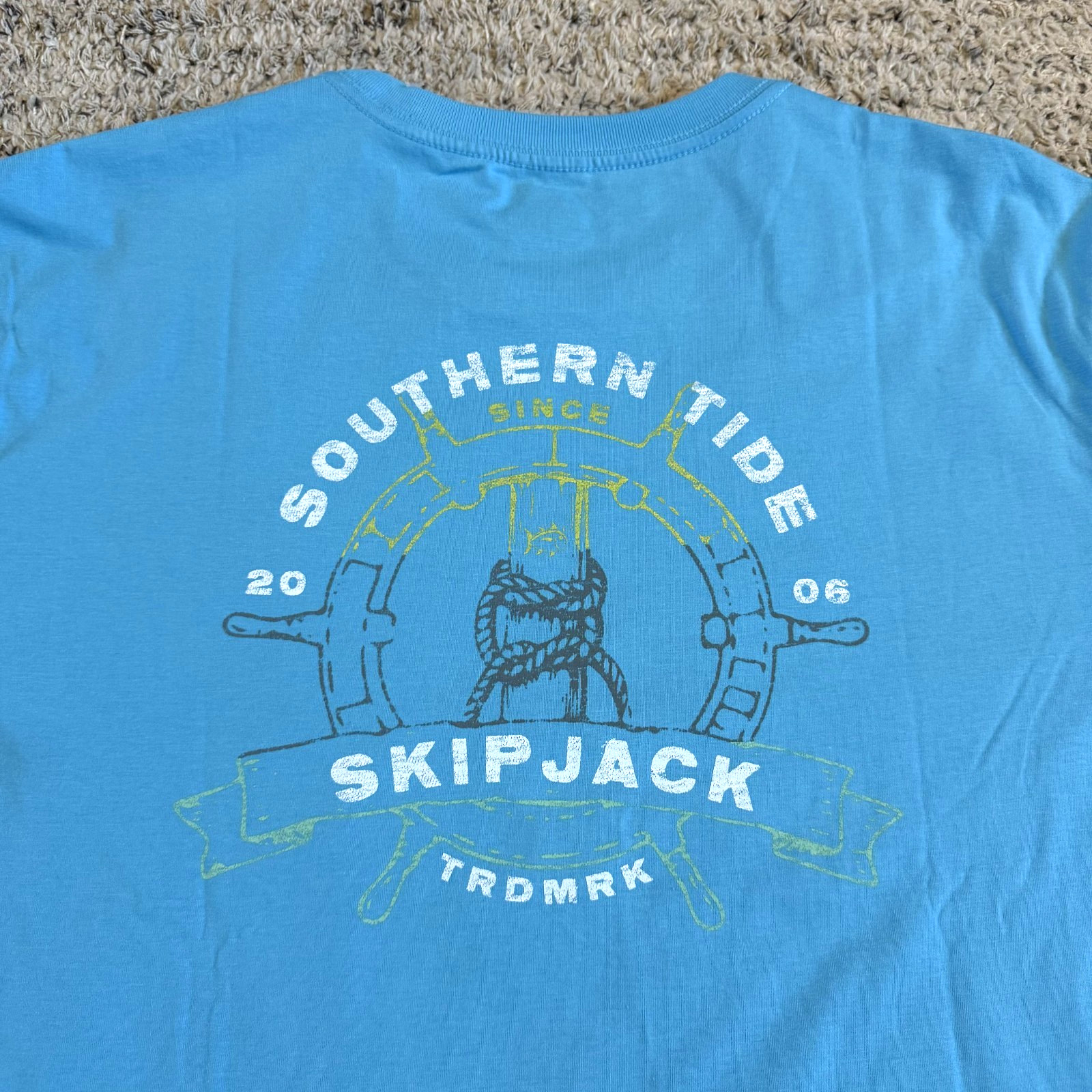 Southern Tide Mens Take The Helm SS Graphic T-Shirt Aquarius Blue Size Large NWT