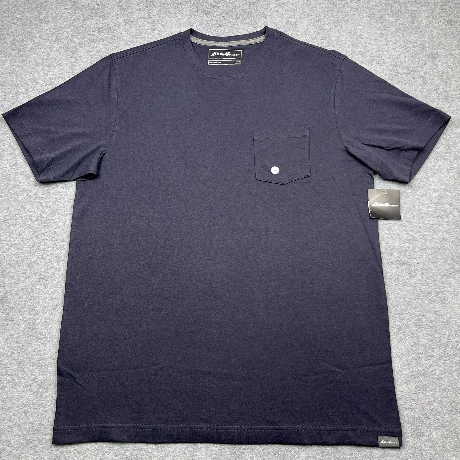 NWT Eddie Bauer Men’s Medium T-Shirt Pocket Midnight Navy Crewneck Short Sleeve