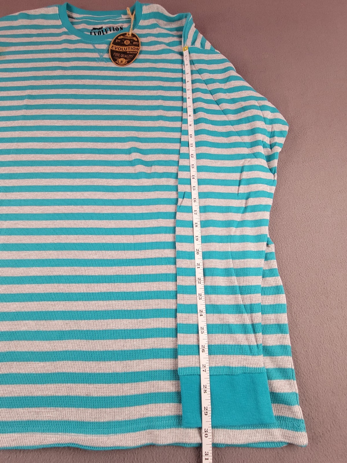 Evolution Mens 6XL Teal/Gray Striped Waffle Thermal T-shirt Long Sleeve