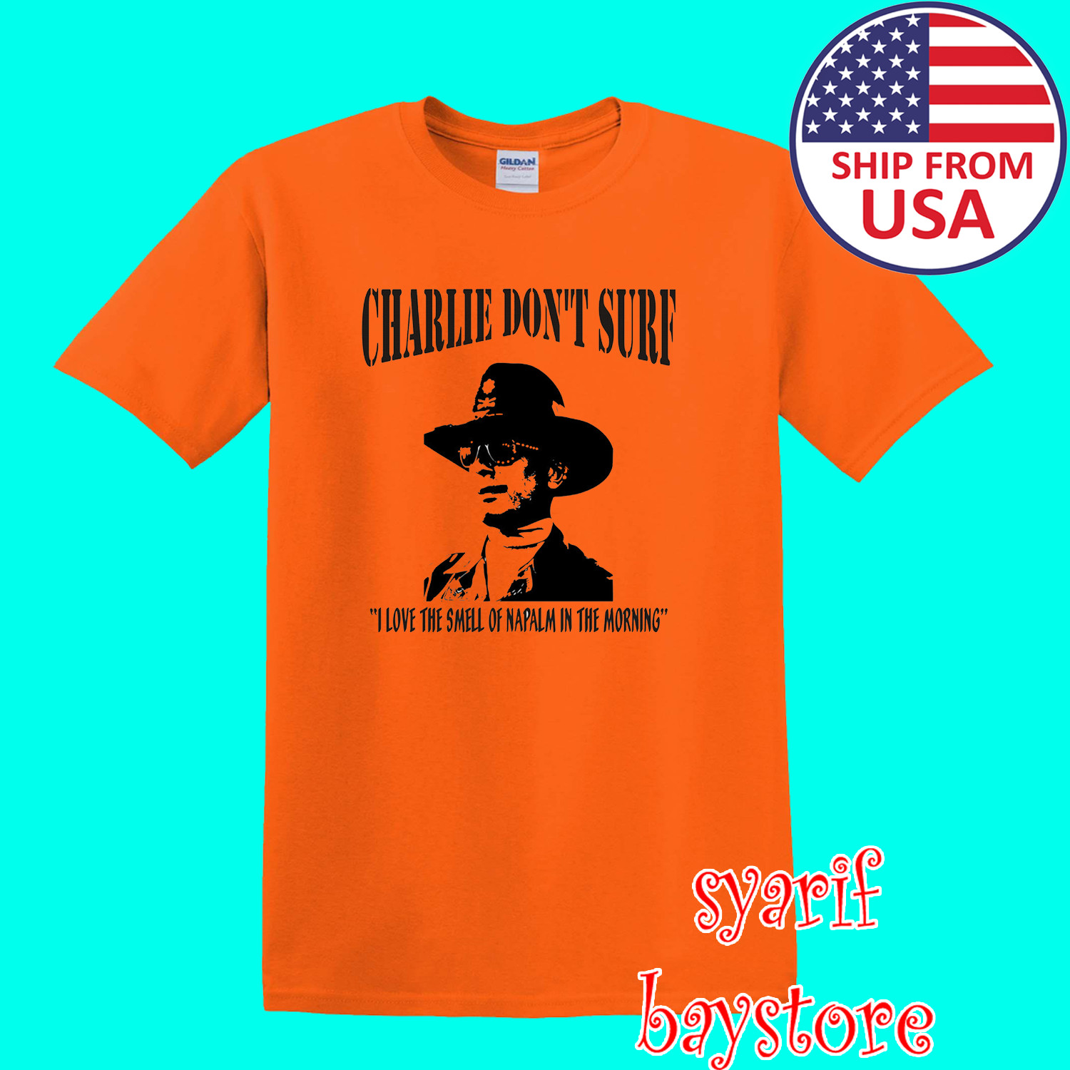Apocalypse Now Charlie Don’t Surf Movie Men’s Orange Size S to 5XL