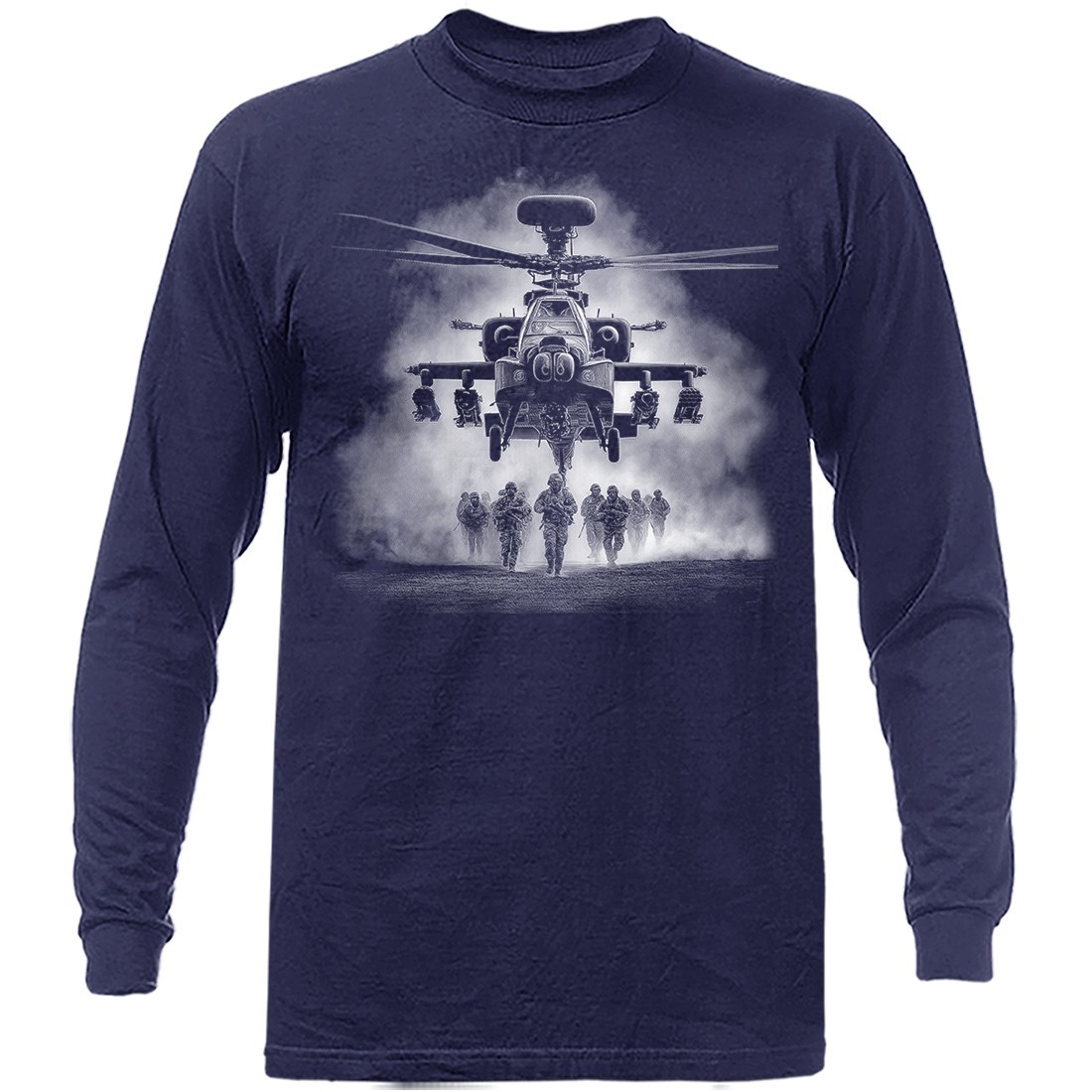 Apache Helicopter Army Soldier Combat Military Patriotic Veteran Long Sleeve