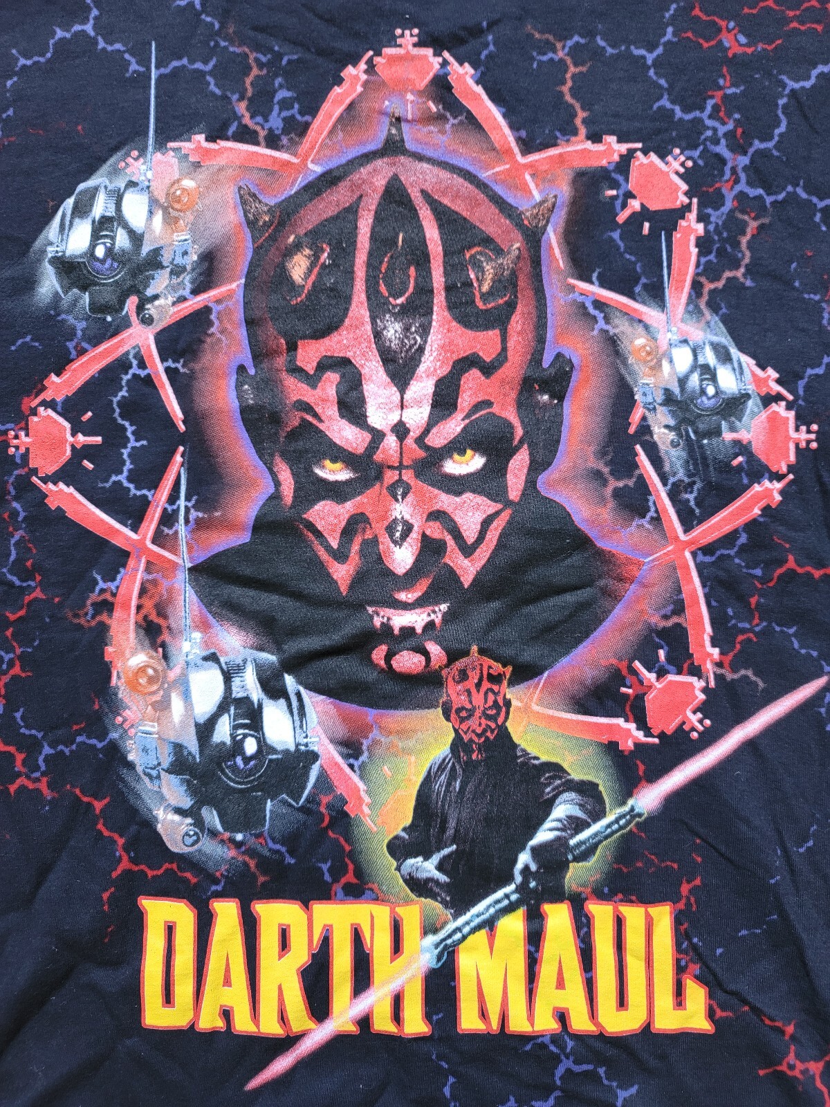 Vintage NOS NWT Star Wars Episode 1 electric Darth Maul Full front Print Shirt,L