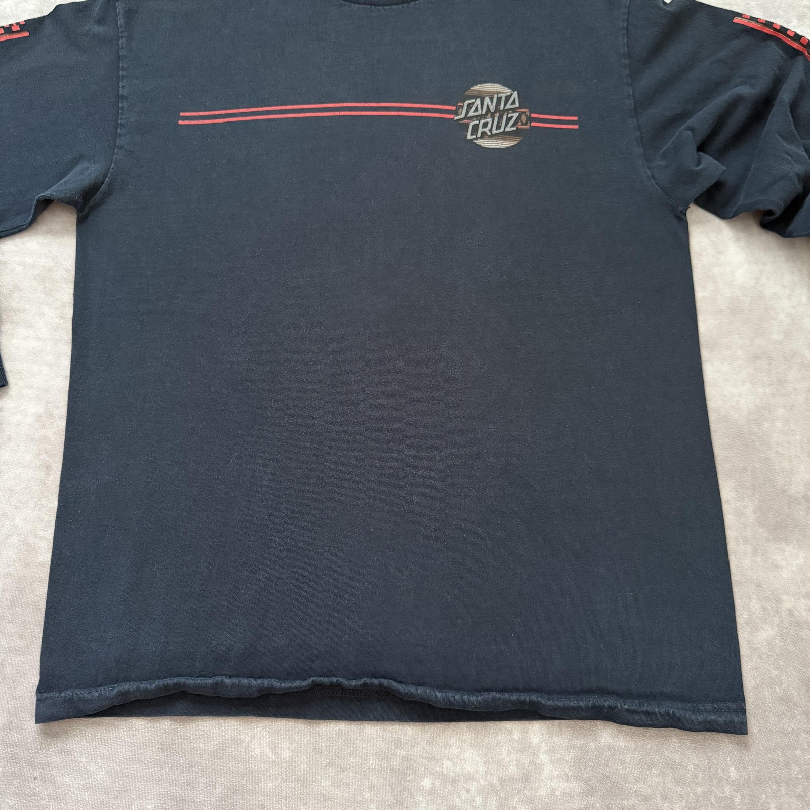 Vintage Santa Cruz Skateboards Shirt Mens L Blue Long Sleeve Stripe Graphic Surf
