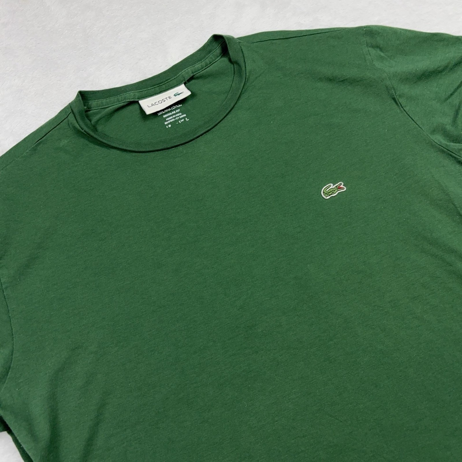 Lacoste Regular Fit T-Shirt Men L Green Pima Cotton Crew Neck Logo Lightweight