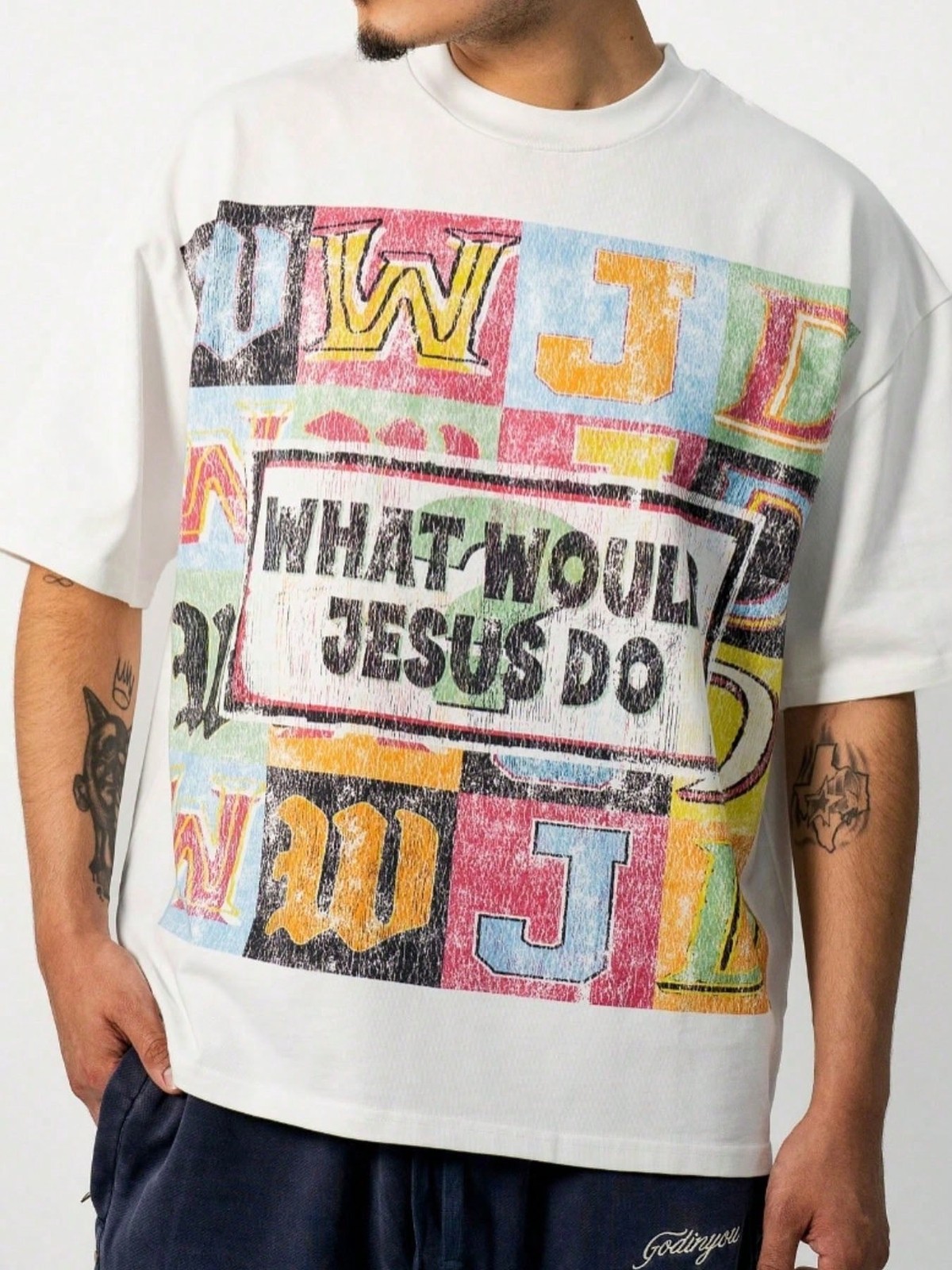1pc Gothic Letter Faith Slogan Tee 100% Cotton Loose Short Sleeve Street