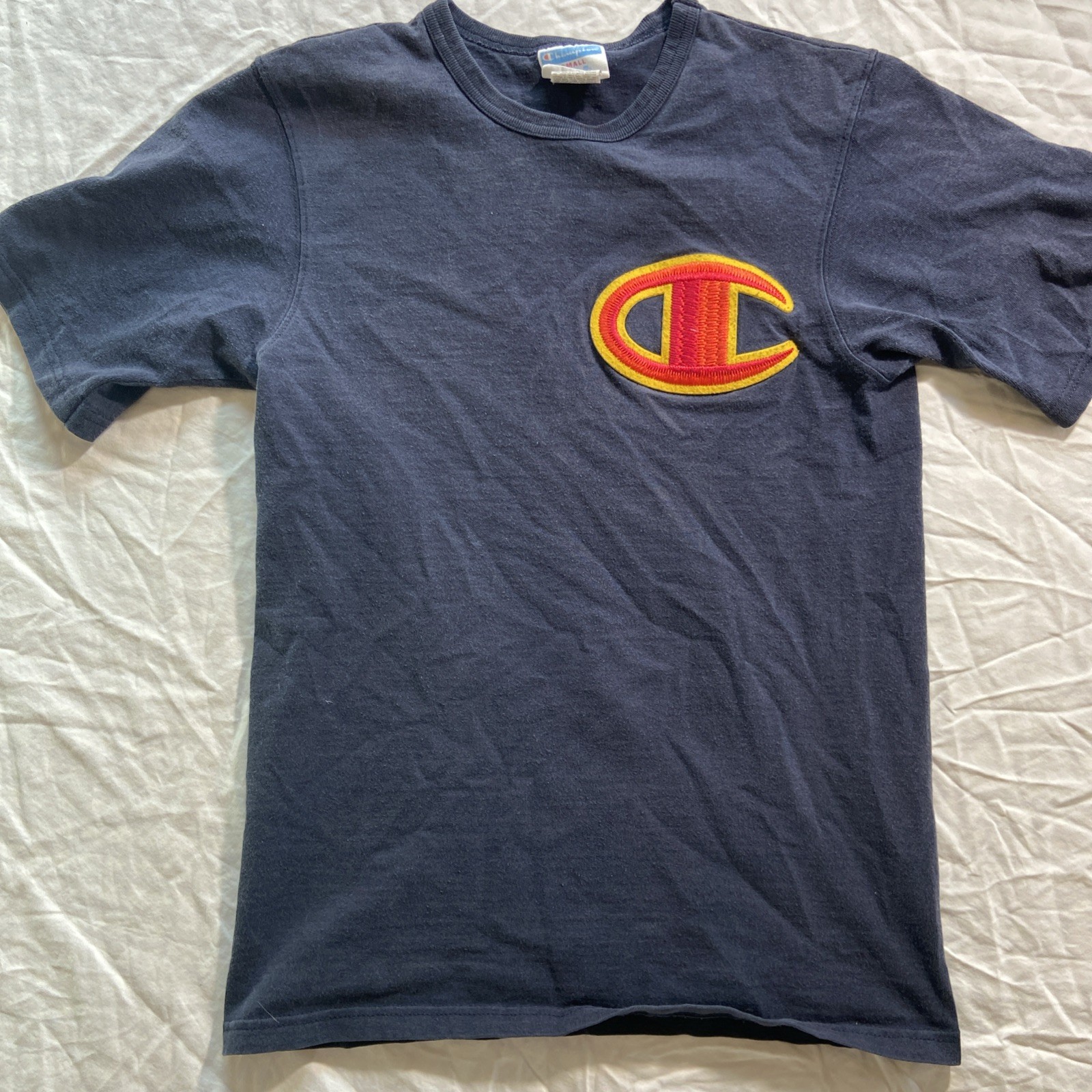 Men’s Champion T-Shirt Small Navy Embroidered Logo Sportswear Casual Tee