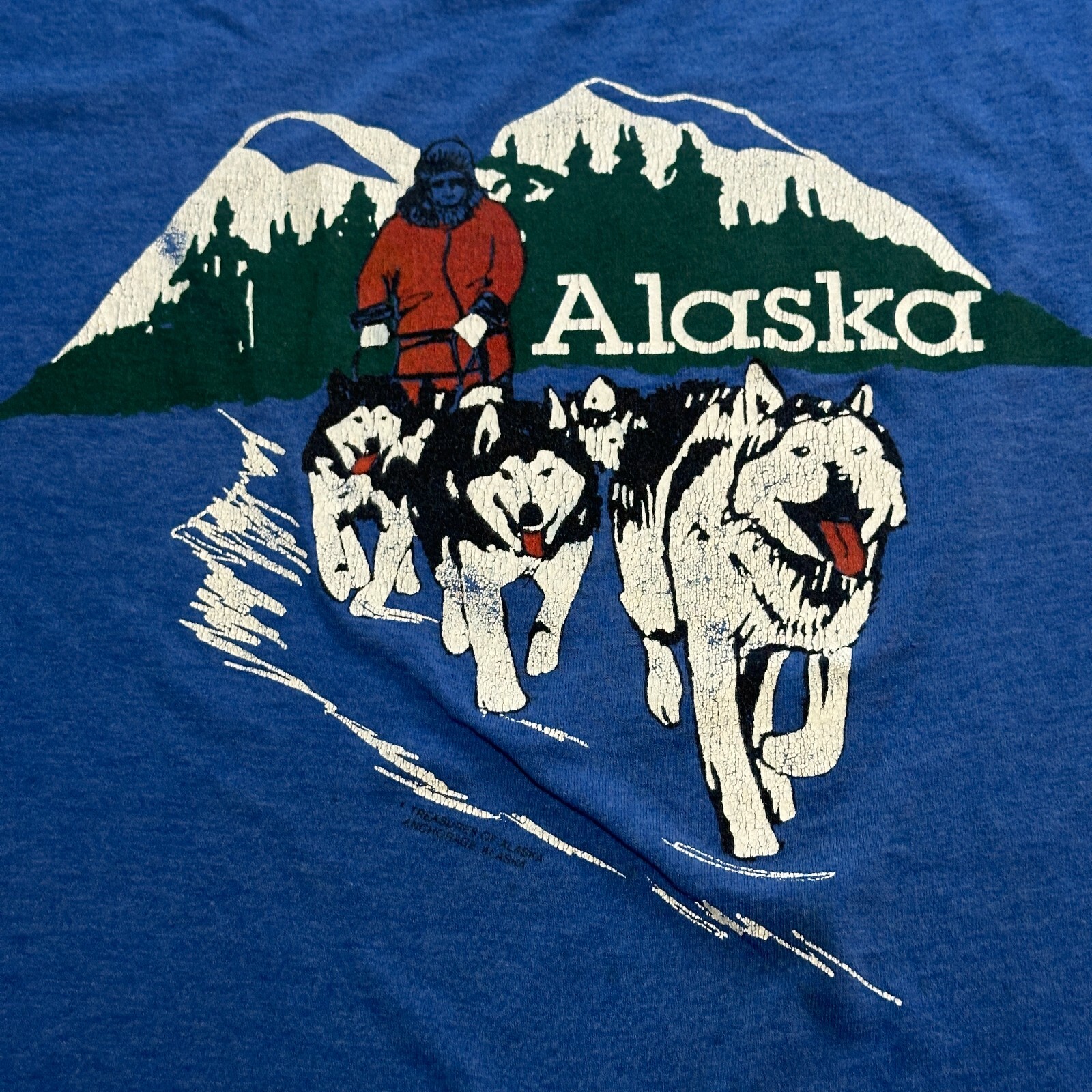 Vintage Single Stitch Alaska Huskies Bobsled Graphic T Shirt Size Large Blue