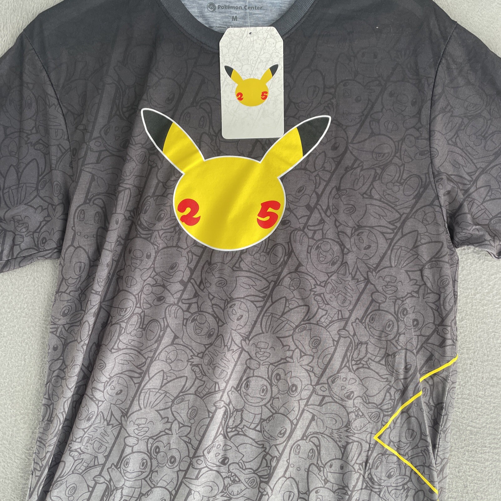 Pokémon Pikachu 25 Anniversary Shirt Mens Medium Short Sleeve RARE NWT Gray
