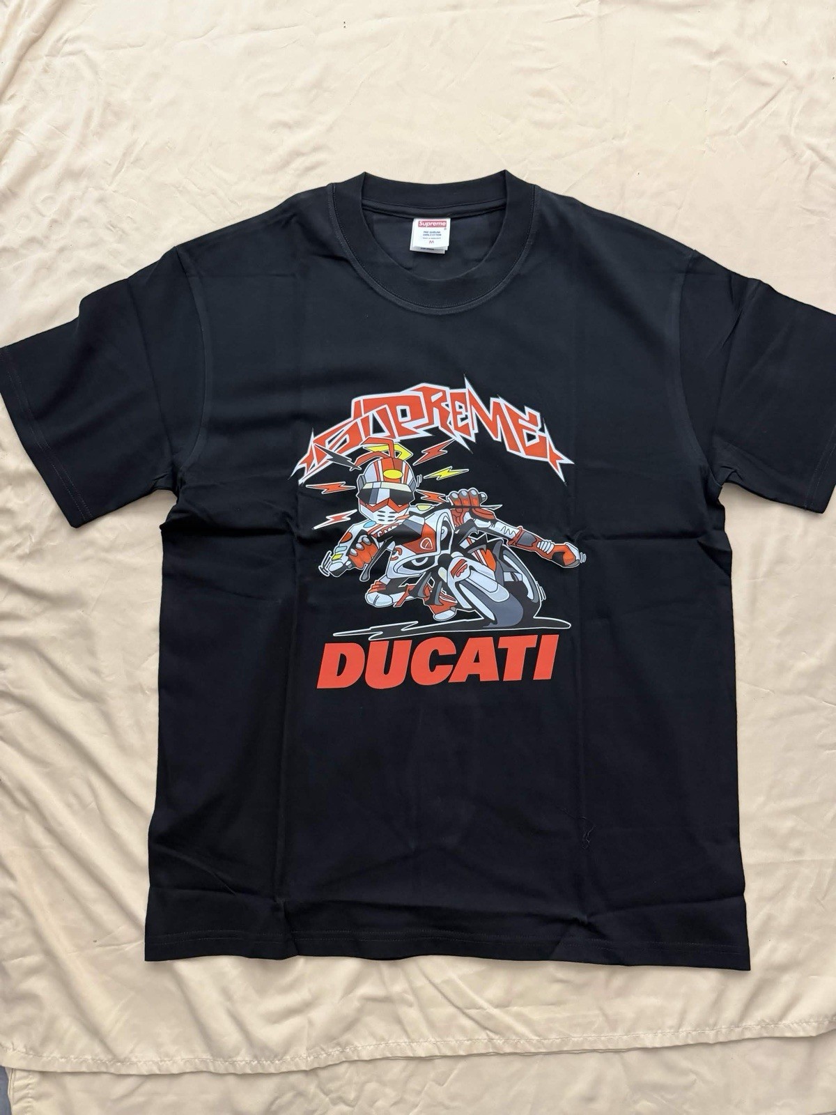 Supreme x Ducati Bike Tee Black Graphic Print Crew Neck Short Sleeve T-Shirt