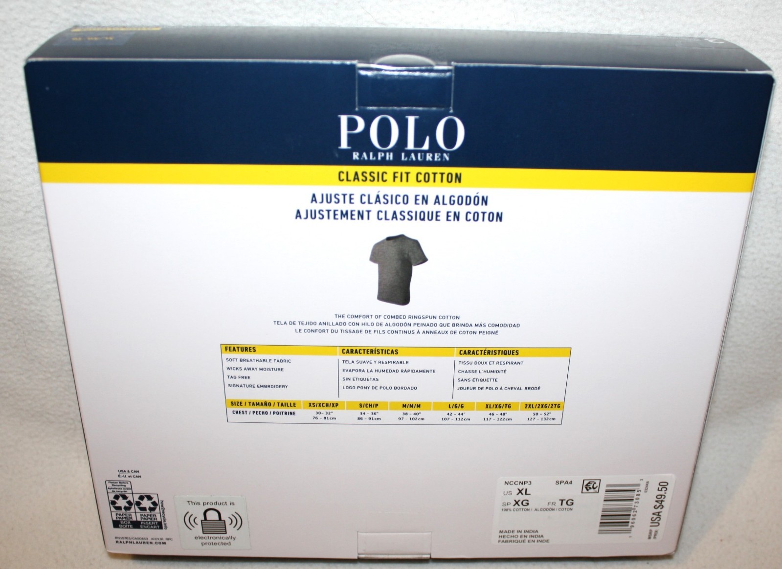 Polo Ralph Lauren Crew Neck size XLARGE T-Shirts Classic Fit 3 Pack Cotton $49