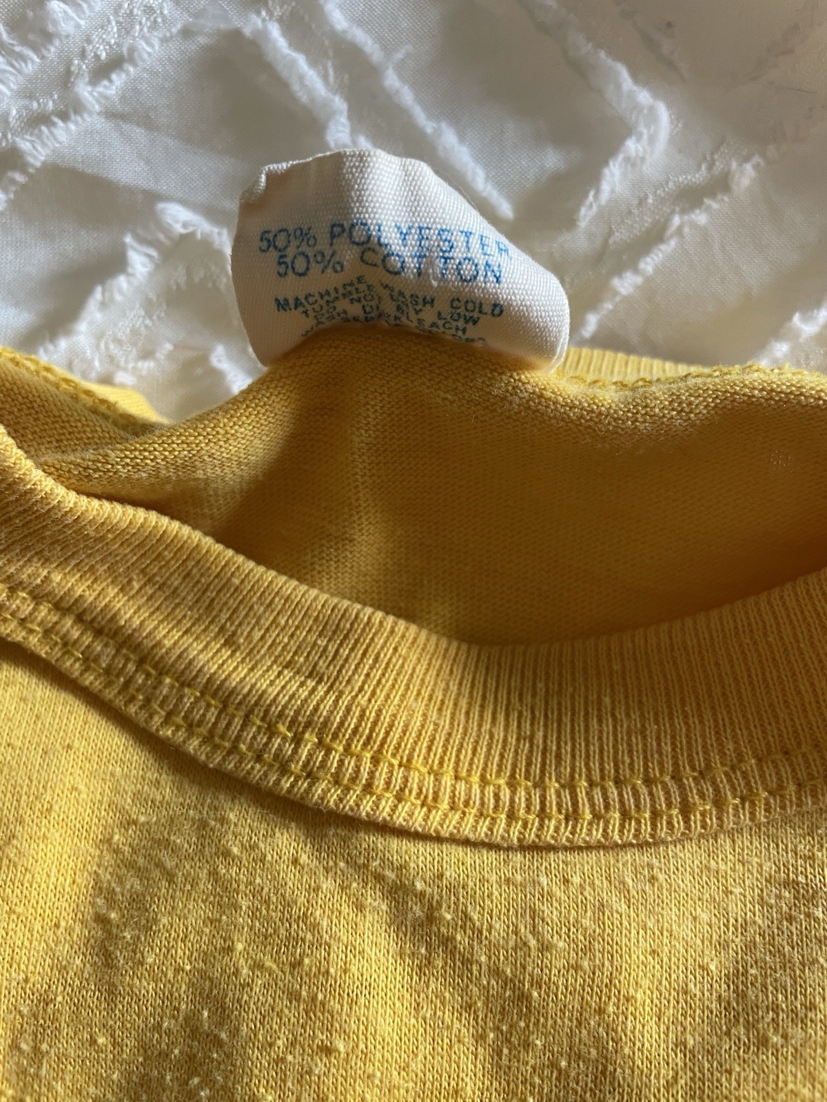 Vintage 80s ADIDAS Trefoil Logo Double Sided T Shirt 50/50 Mustard Yellow L/XL
