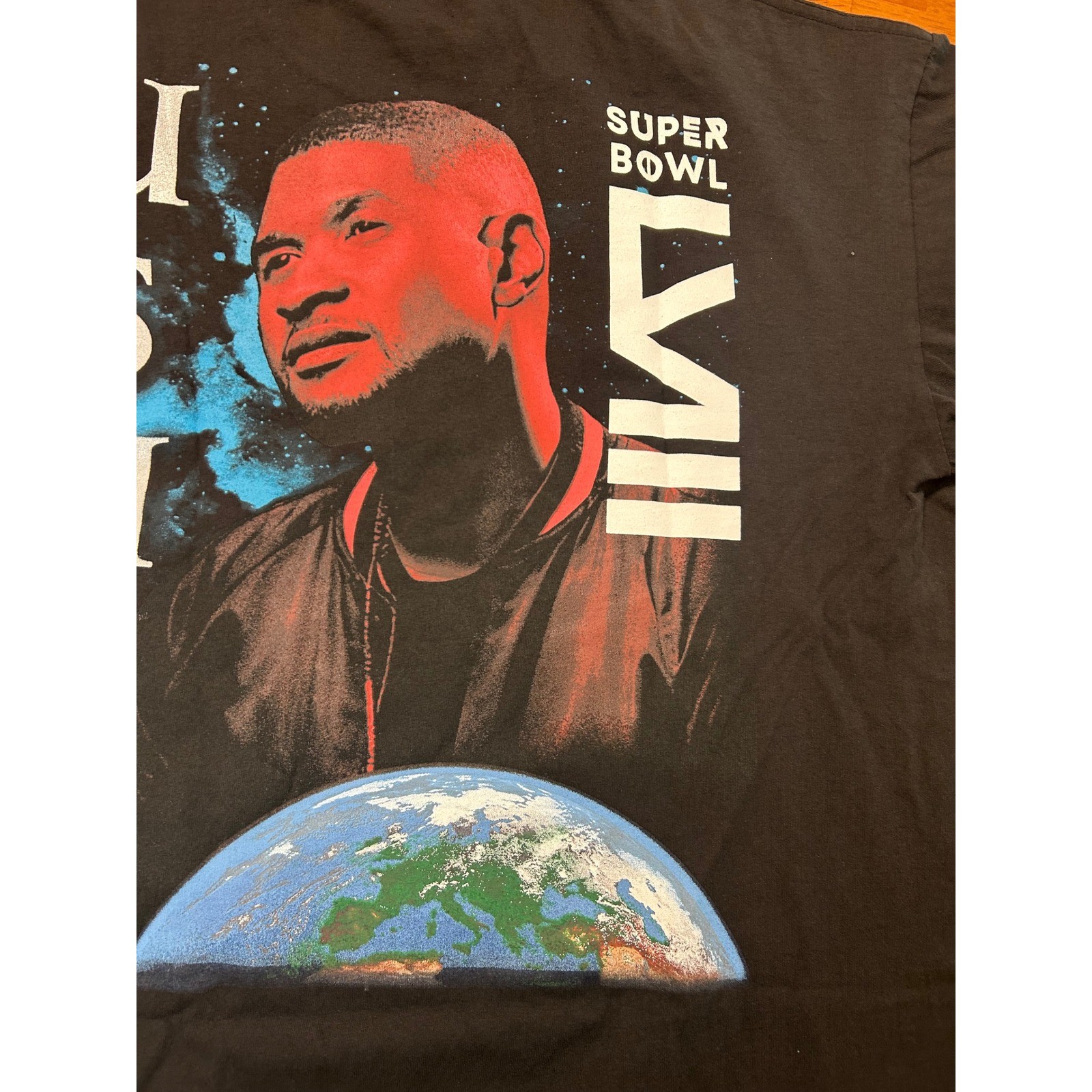 New Mitchell & Ness Usher Super Bowl LVIII TShirt Mens Large Black Halftime Show