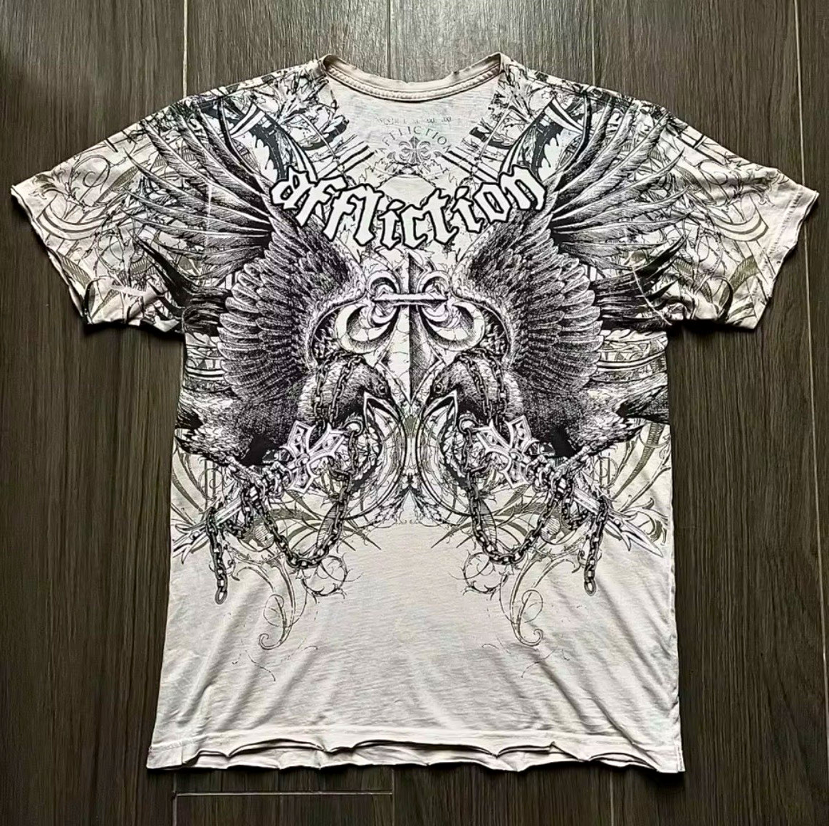 Affliction Men’s M Cotton Jersey Crew Neck Short Sleeve Skull Graphic Logo Tee