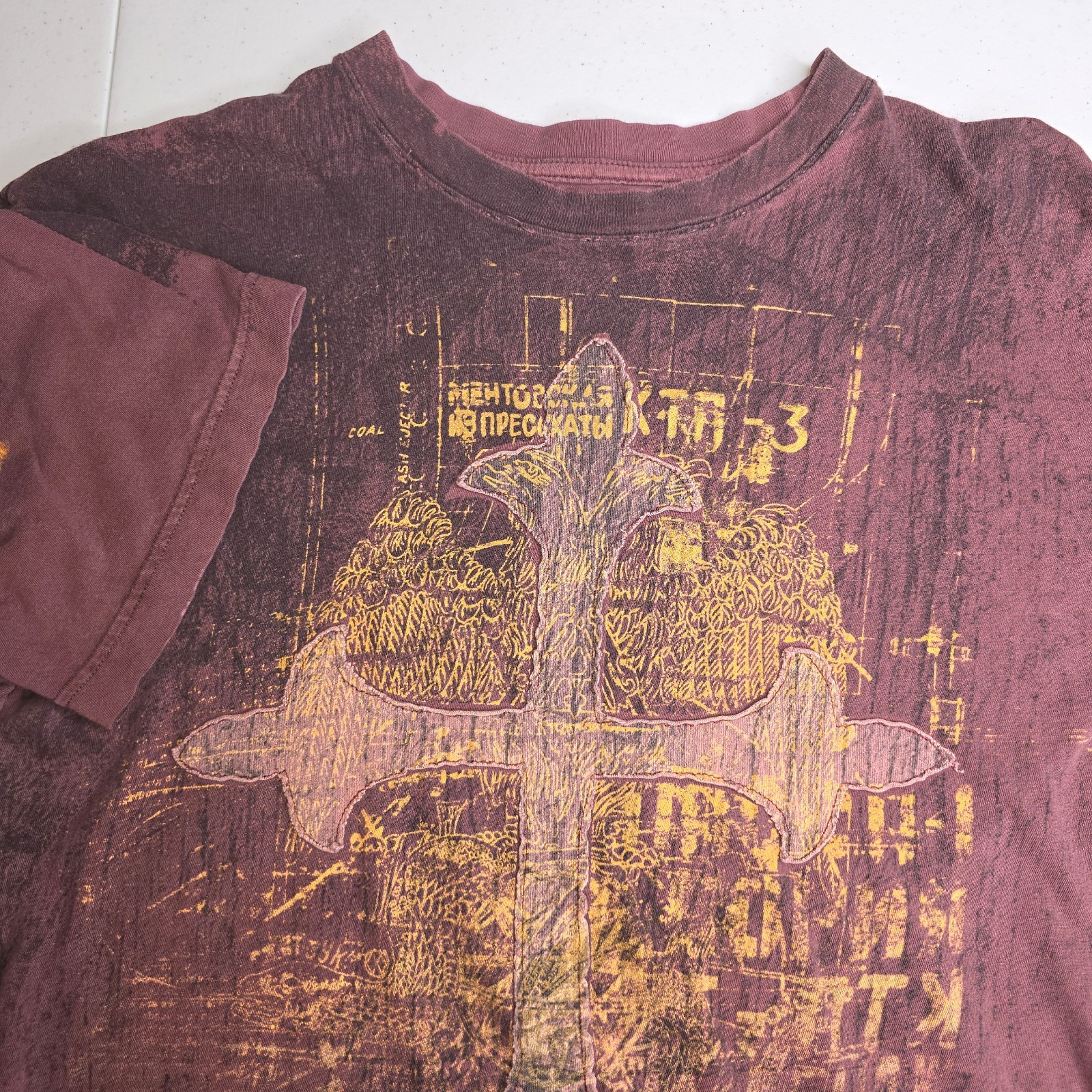 ARCHAIC BY AFFLICTION Burgandy XL Cross T-shirt -2029