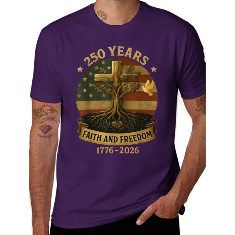 Flag Cross Tree 250 Years Faith Freedom Unisex T-Shirt