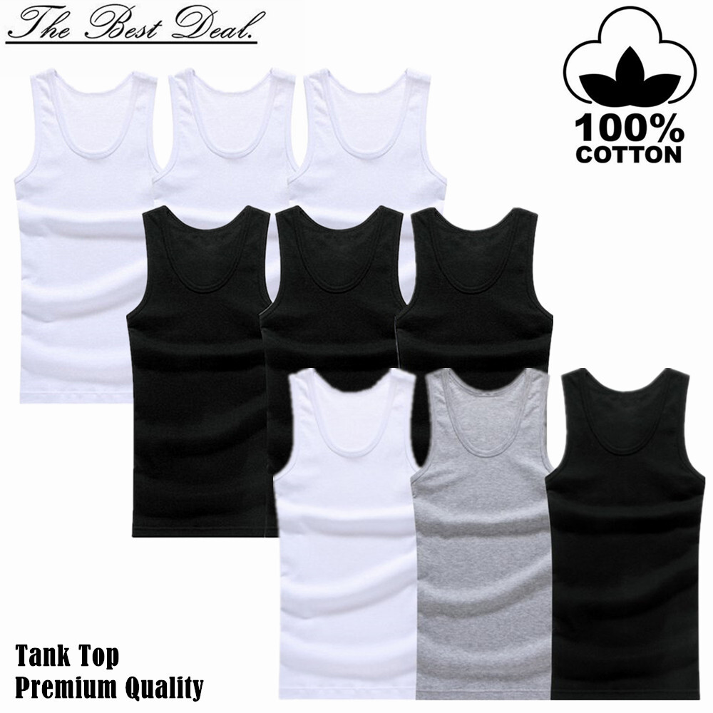 3-12 Pcs Mens 100% Cotton A-Shirt Tank Top Ribbed Solid Undershirt Wife Beater