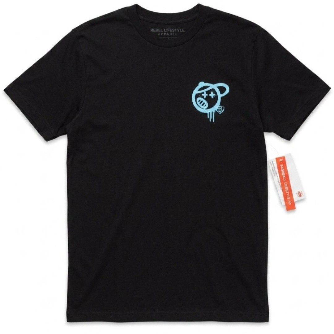Baseball Lifestyle 101 Men’s Graffiti Character Graphic T-Shirt – Black / Blue