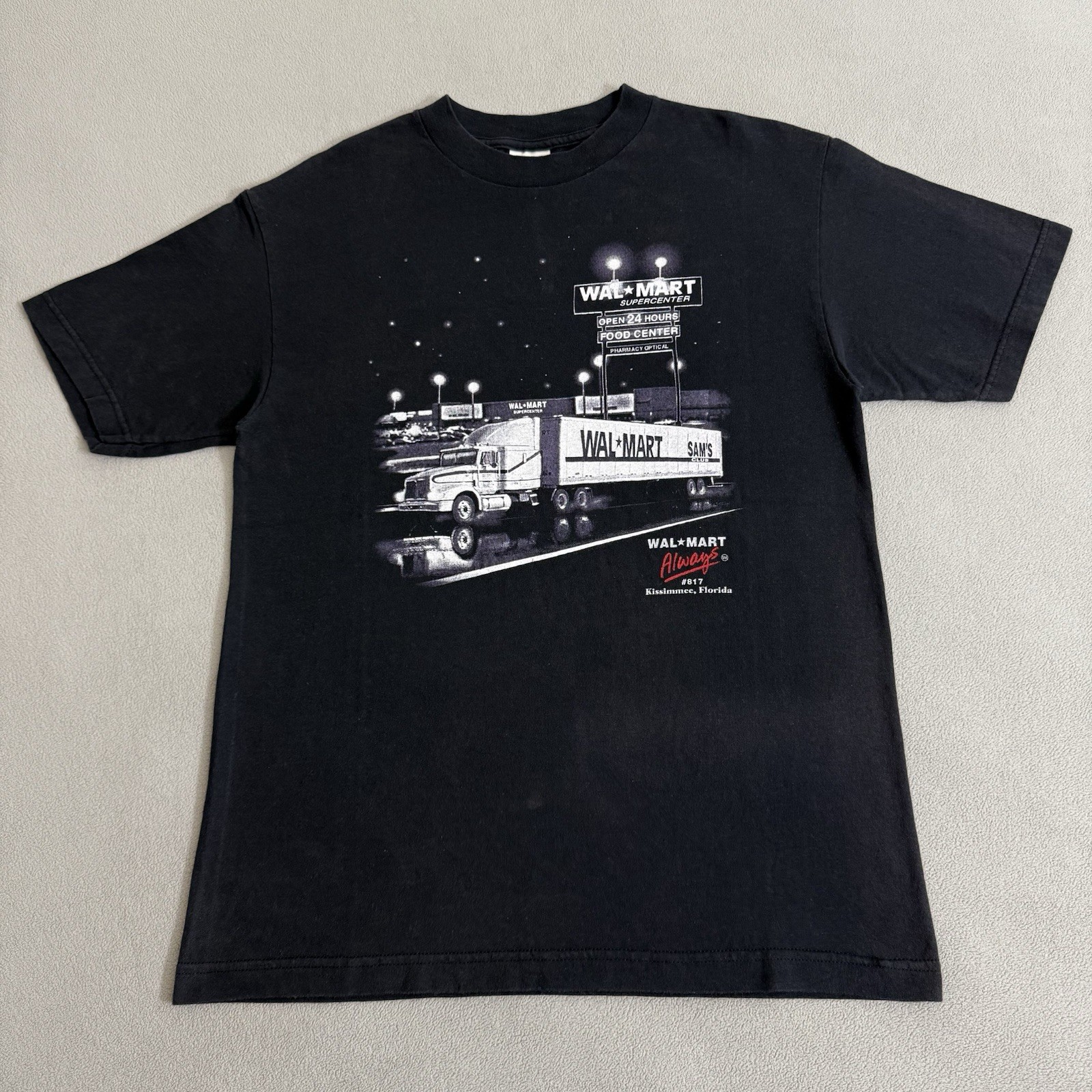 Vintage Walmart Store Trucker Art T-shirt Size M Semi Truck Florida USA 90s Y2K