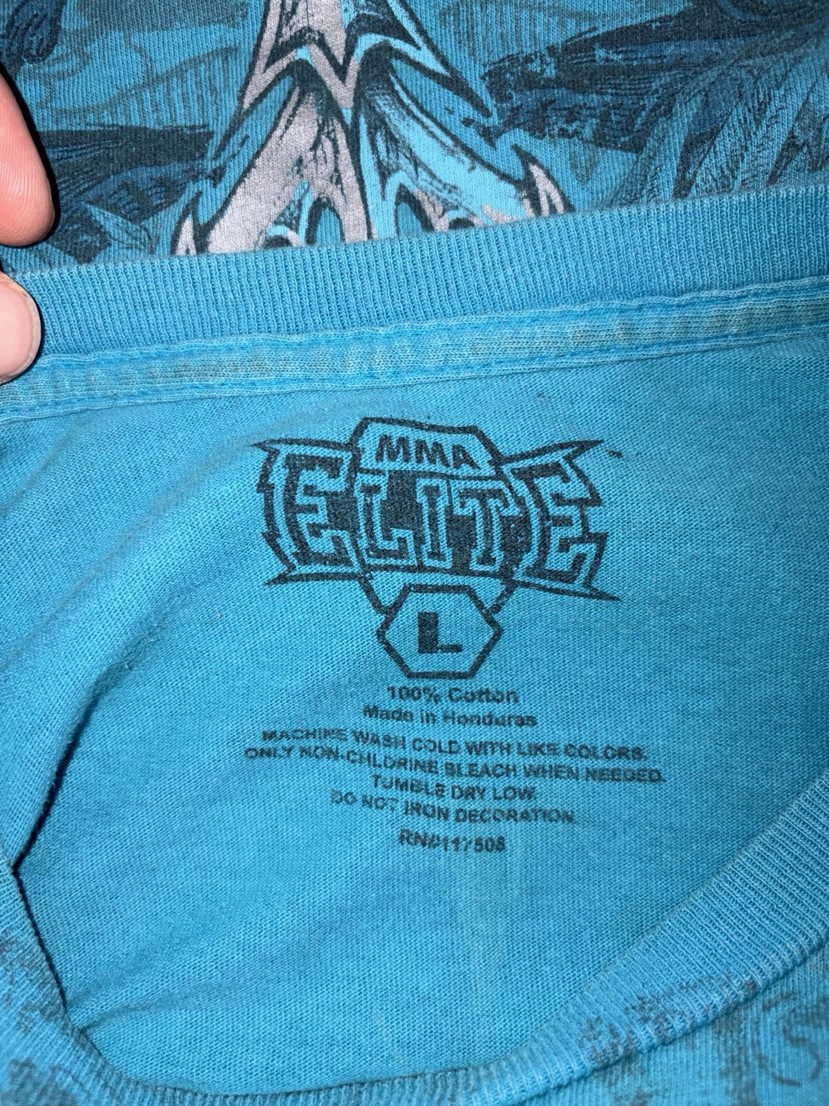 MMA Elite Men’s L Blue Graphic Print Crew Neck Short Sleeve Cotton Knit Tee