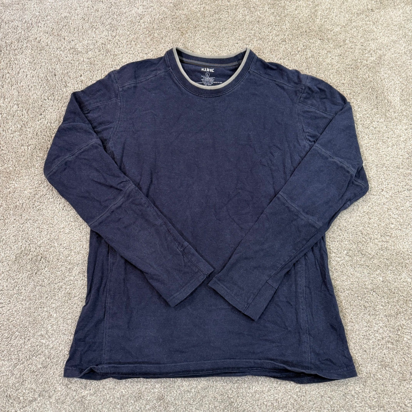 Kuhl Wildfibre Shirt Mens L Navy Blue Organic Cotton Long Sleeve Thumbholes Tee