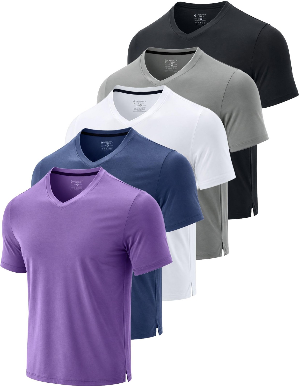 5 Pack Mens V-Neck Dry Fit Active T-Shirts, Athletic Short Sleeve Workout Top…