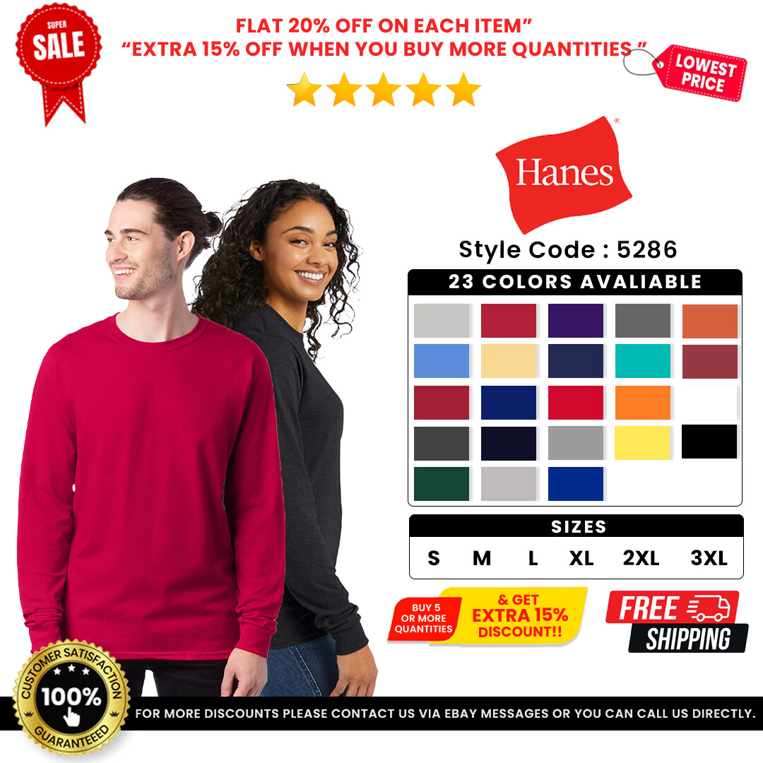 Hanes 5286 Men’s Cotton ComfortSoft Long Sleeve Midweight Crewneck Tee T-Shirt