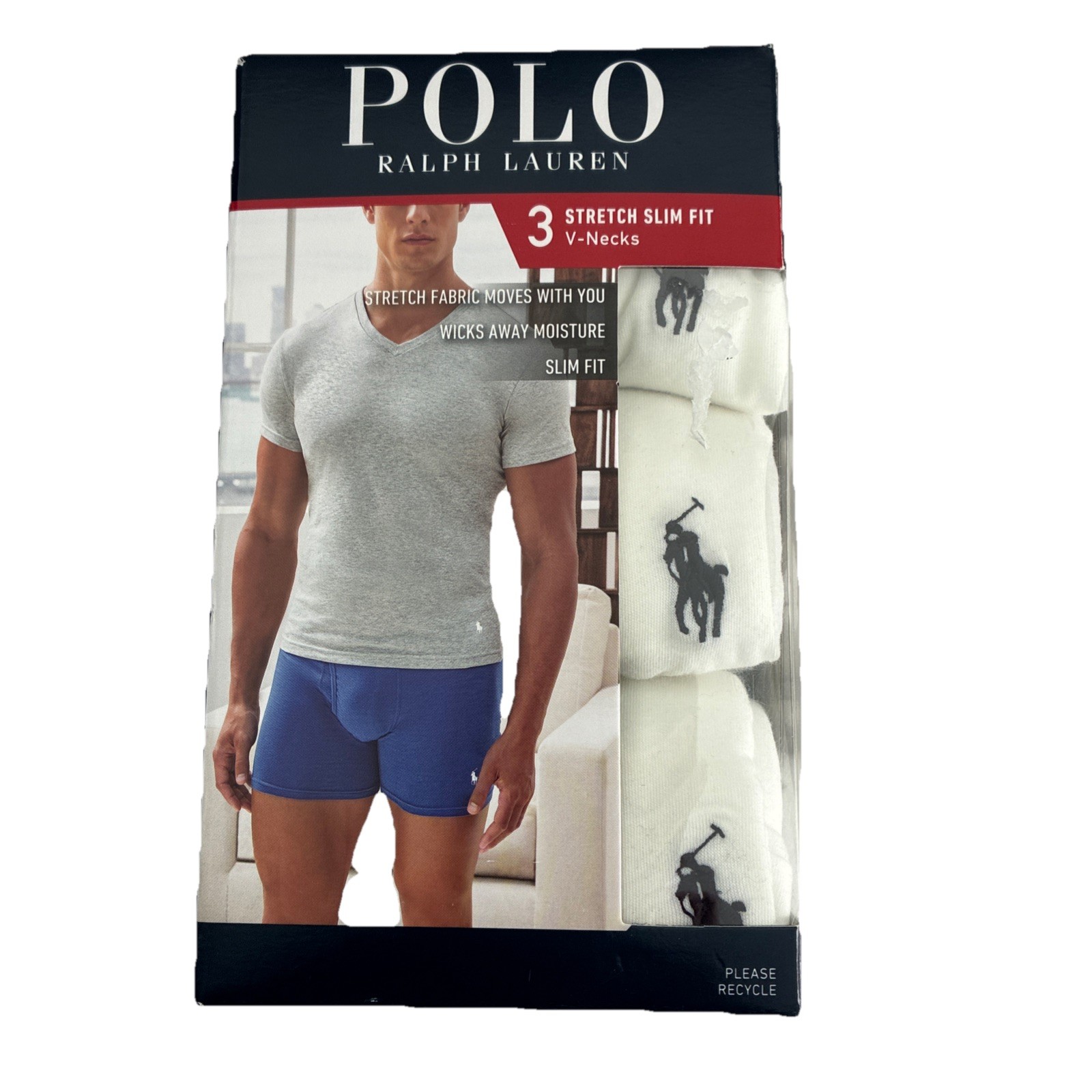 New Polo Ralph Lauren 3 Stretch Slim Fit V-Necks White Slim Fit XL $49.50