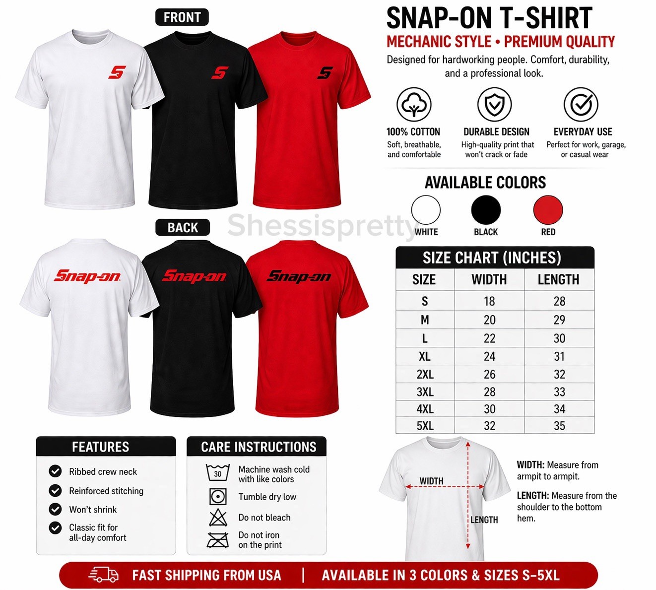 Snap-On Style Mechanic T-Shirt 100% Cotton | Work Shirt Men | Durable Graphic