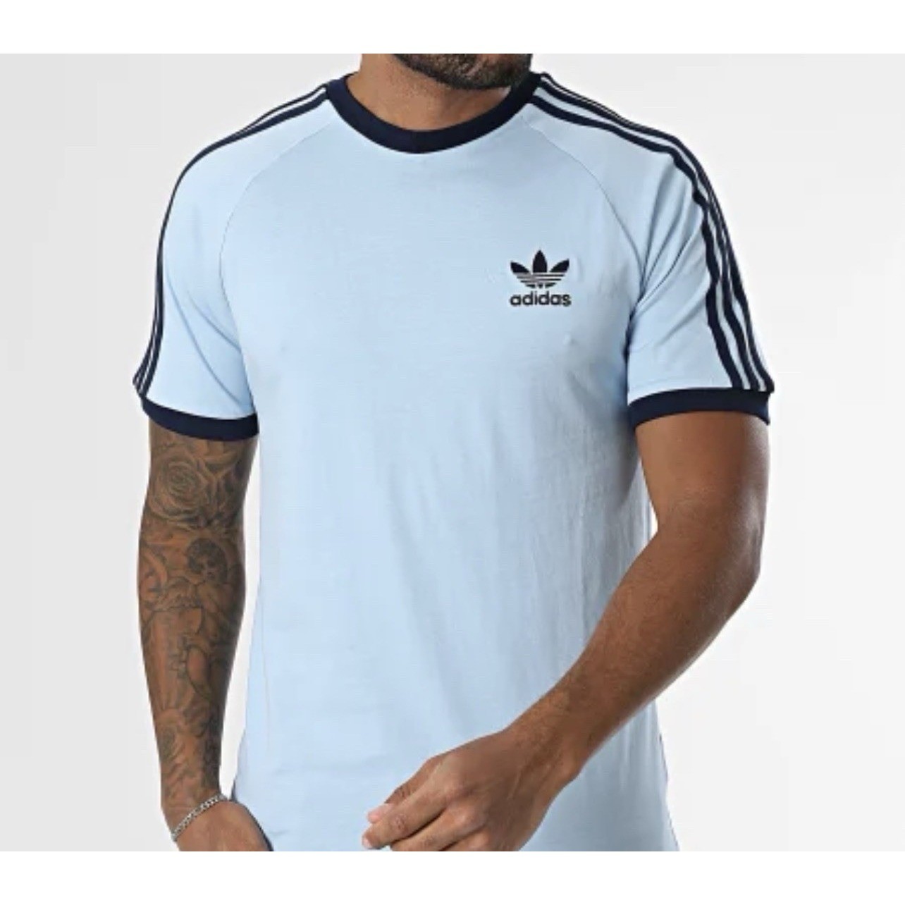 NEW MENS XL ADIDAS ORIGINALS 3-STRIPES CALIFORNIA T SHIRT Sky Blue JN7018