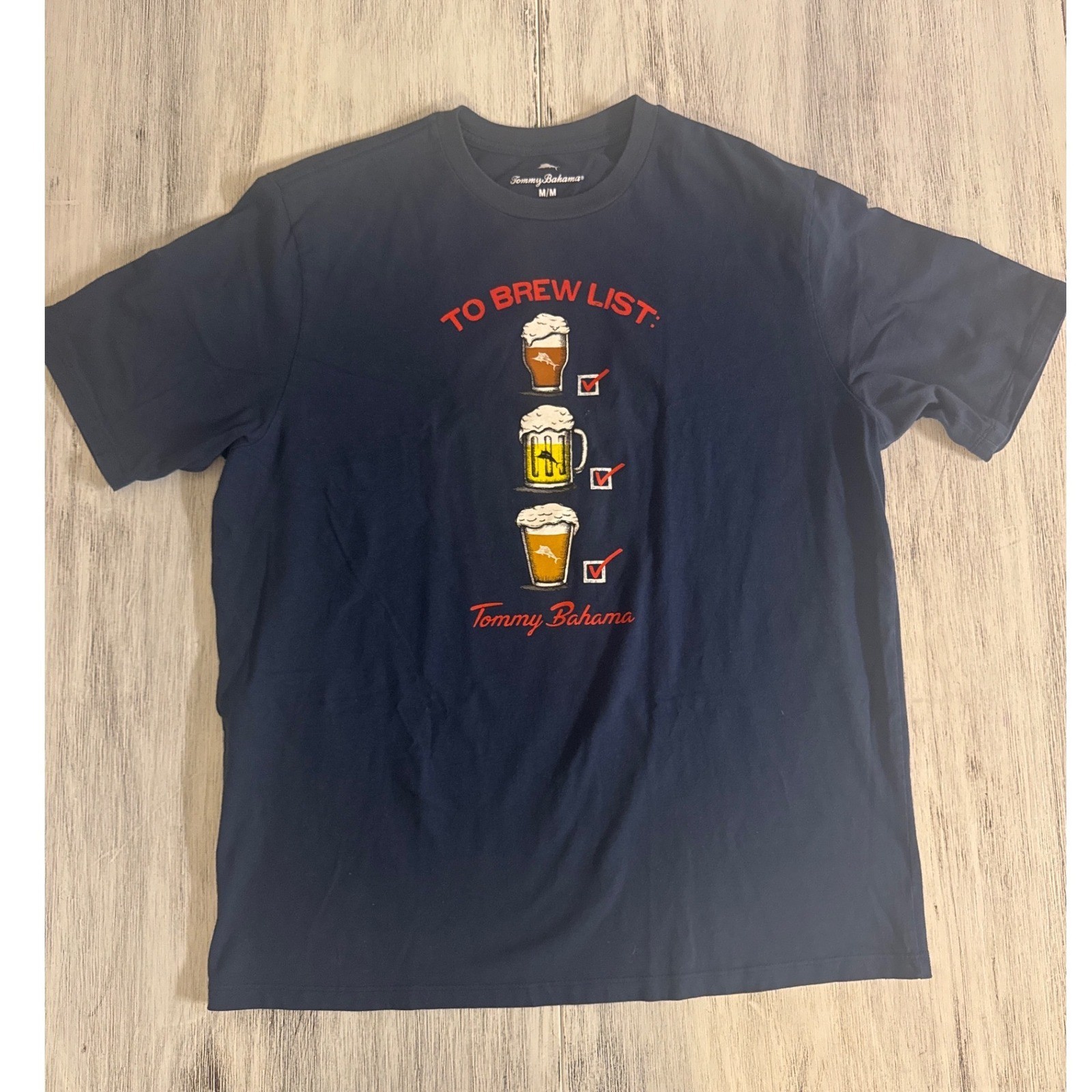Tommy Bahama Mens To Brew List Beer Graphic T-Shirt Navy Blue Cotton Medium