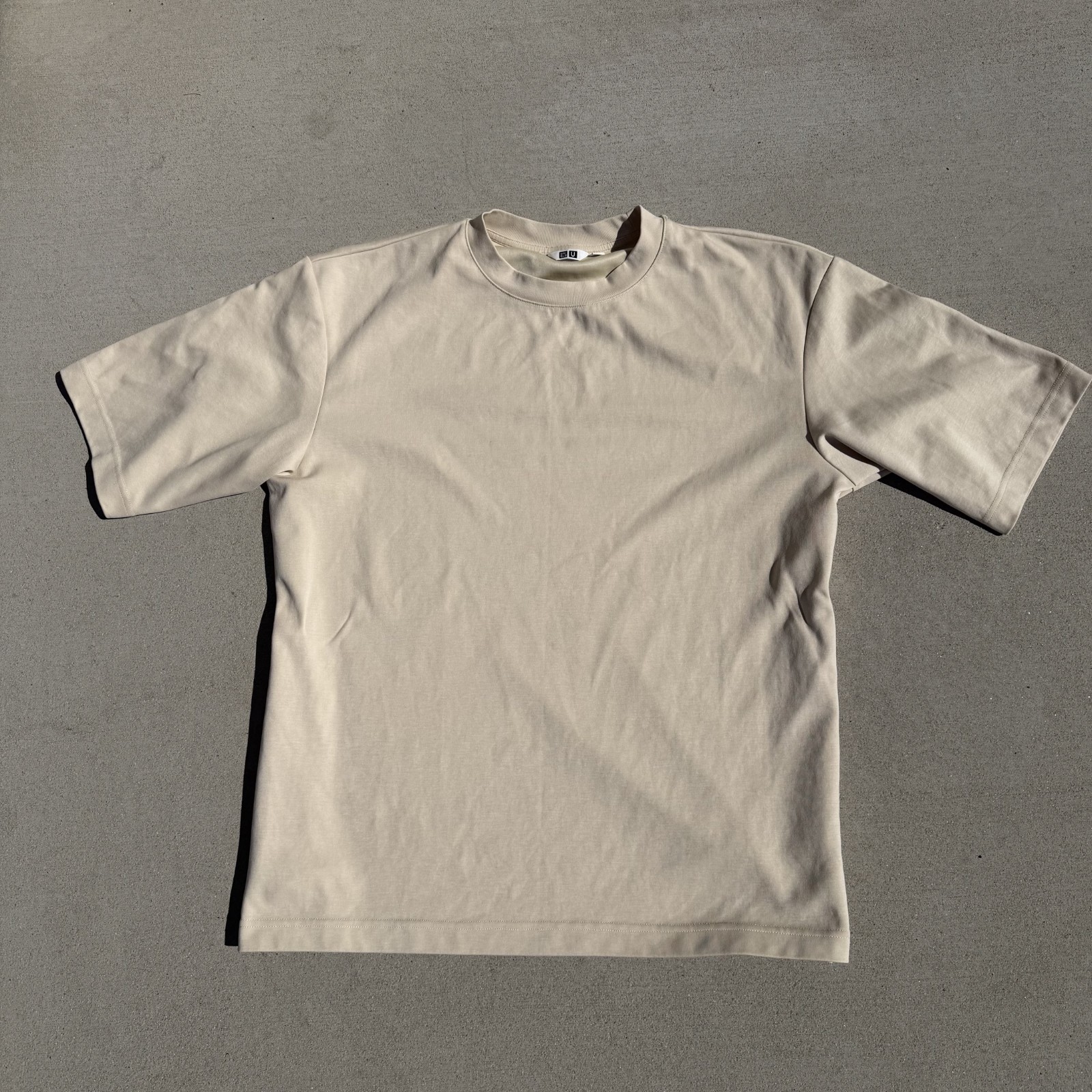 Uniqlo U AIRism Cotton Oversized T-Shirt Large Beige Natural Crew Neck 475355