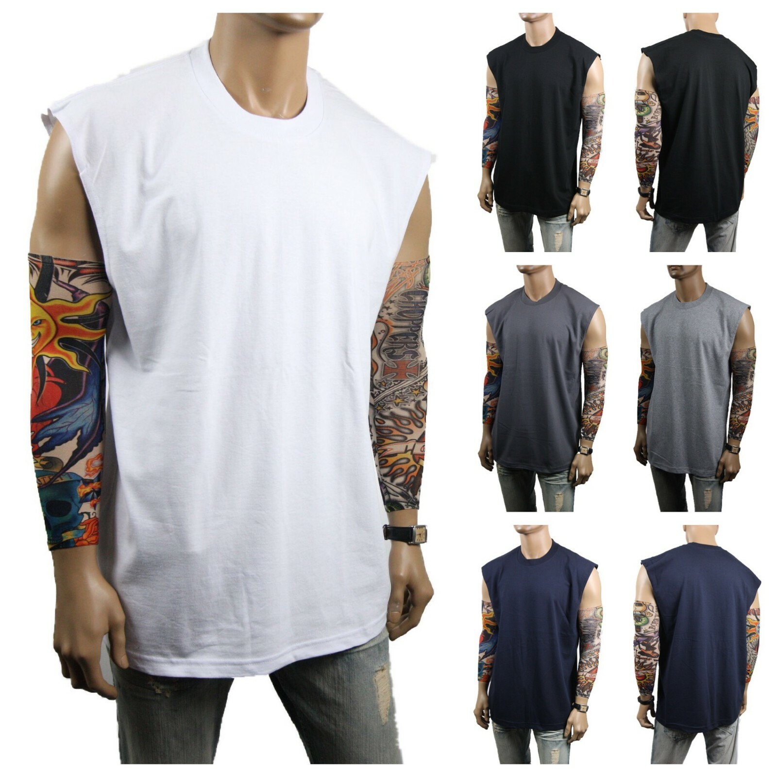 Men T-Shirt S-5XL HEAVY WEIGHT Crew Neck Muscle Plain Tank Top Sleeveless GYM