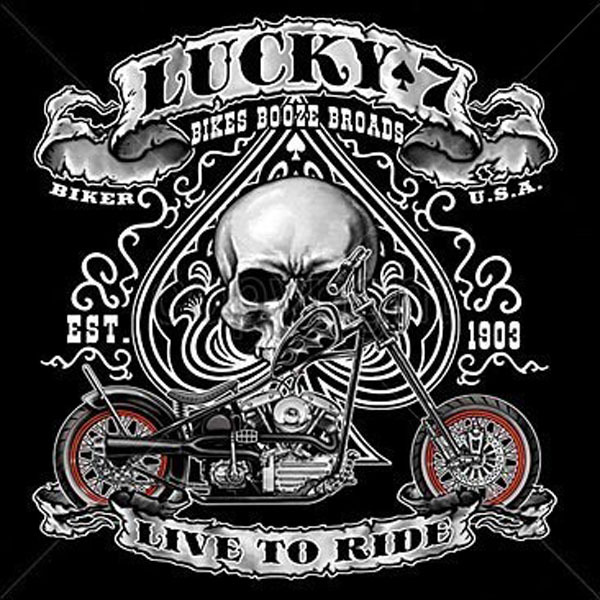 Lucky 7 Biker Spade T Shirt Choose Style, Size, Color Skull Biker Tee 10319