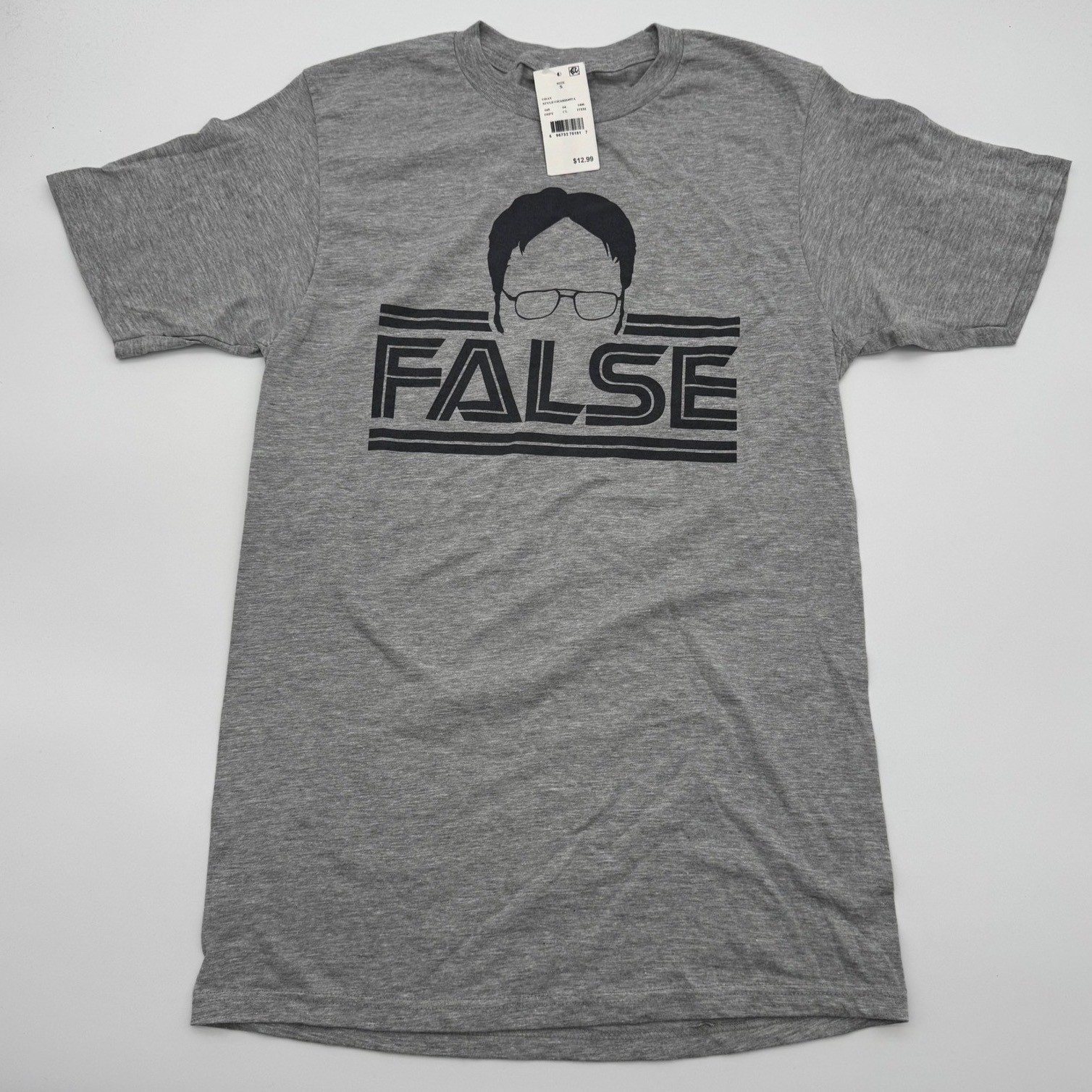 The Office Dwight Schrute False Graphic T-Shirt Mens Small Heather Gray NWT