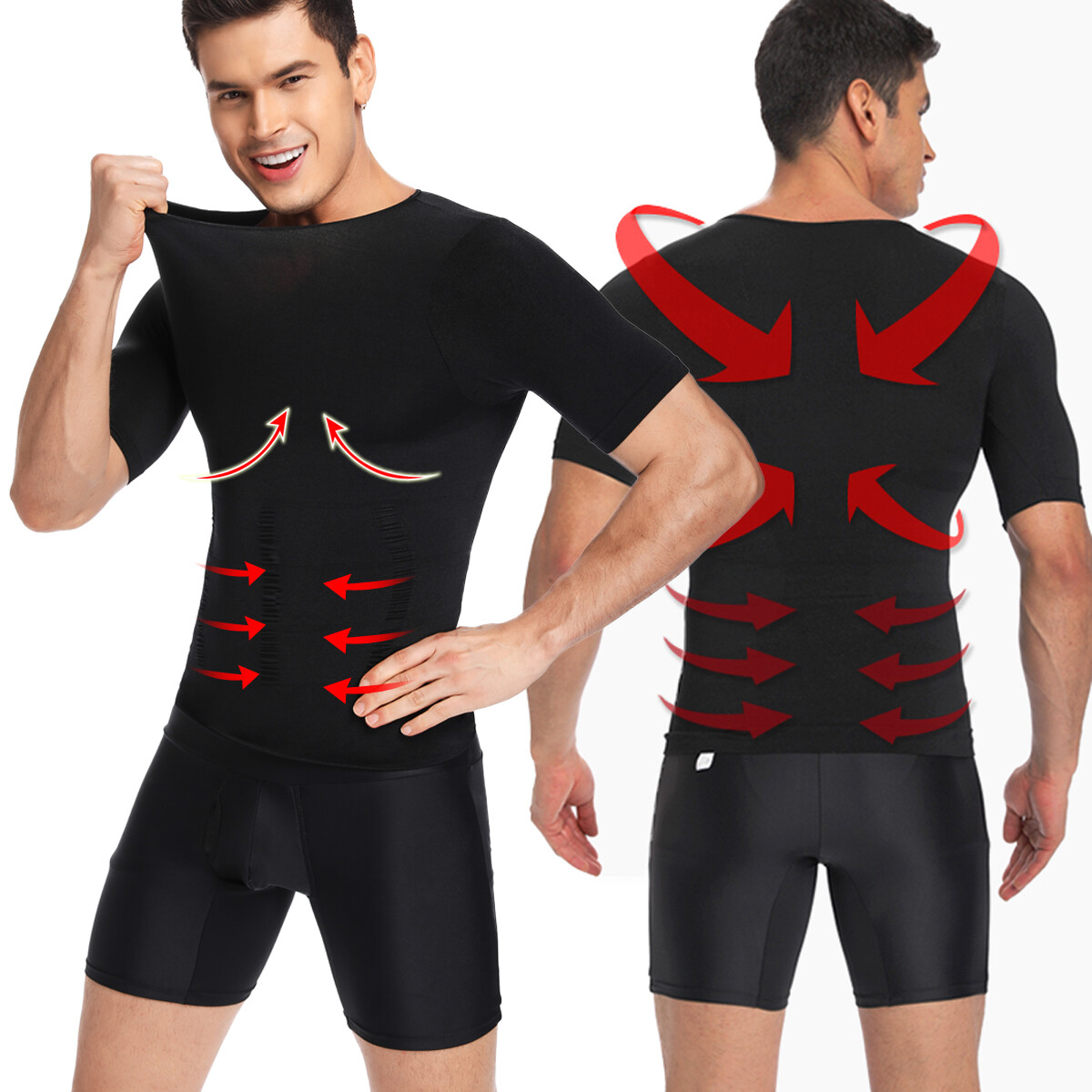 Men’s Compression Shirt Tops Slimming Tummy Control Body Shaper Abs Abdomen Vest