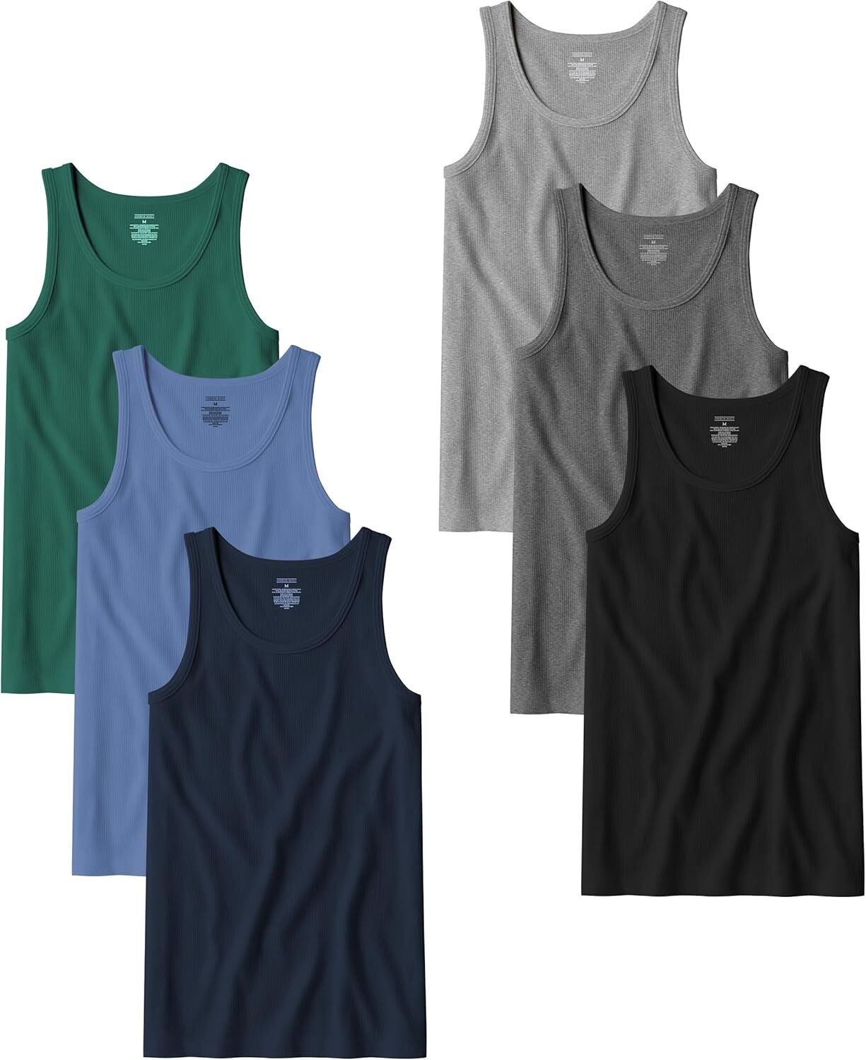 Men’s Cotton Tank Tops Tag Free Soft Ribbed Undershirts Multi Pack Breathable