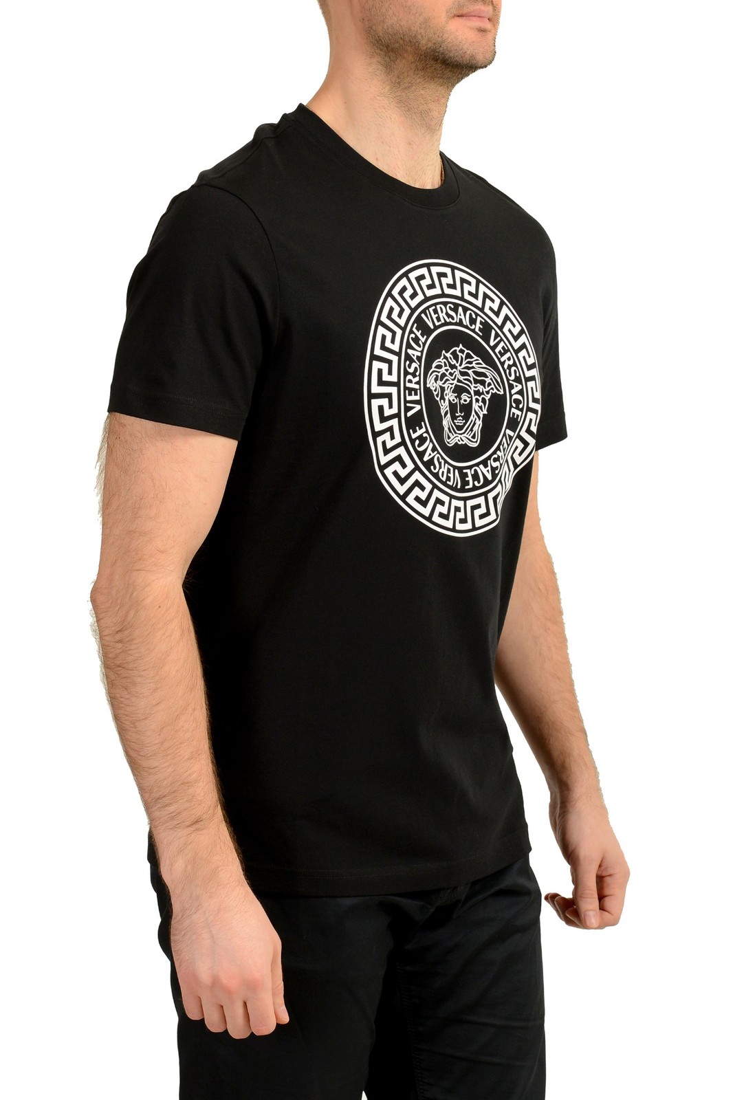 Versace Men’s Black Logo Print Crewneck Short Sleeve T-Shirt US 2XL IT 56
