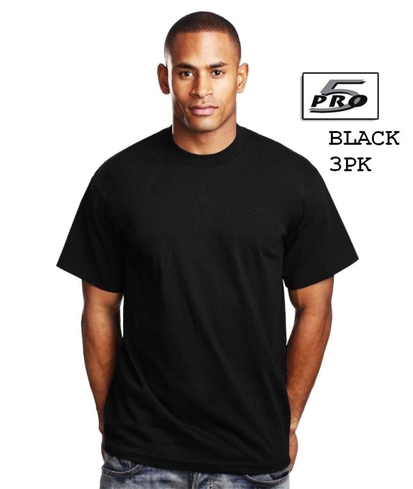 PRO 5 HEAVYWEIGHT SHORTSLEEVE BLACK T-SHIRTS 3PK SIZE SM-7X FREE SHIPPING