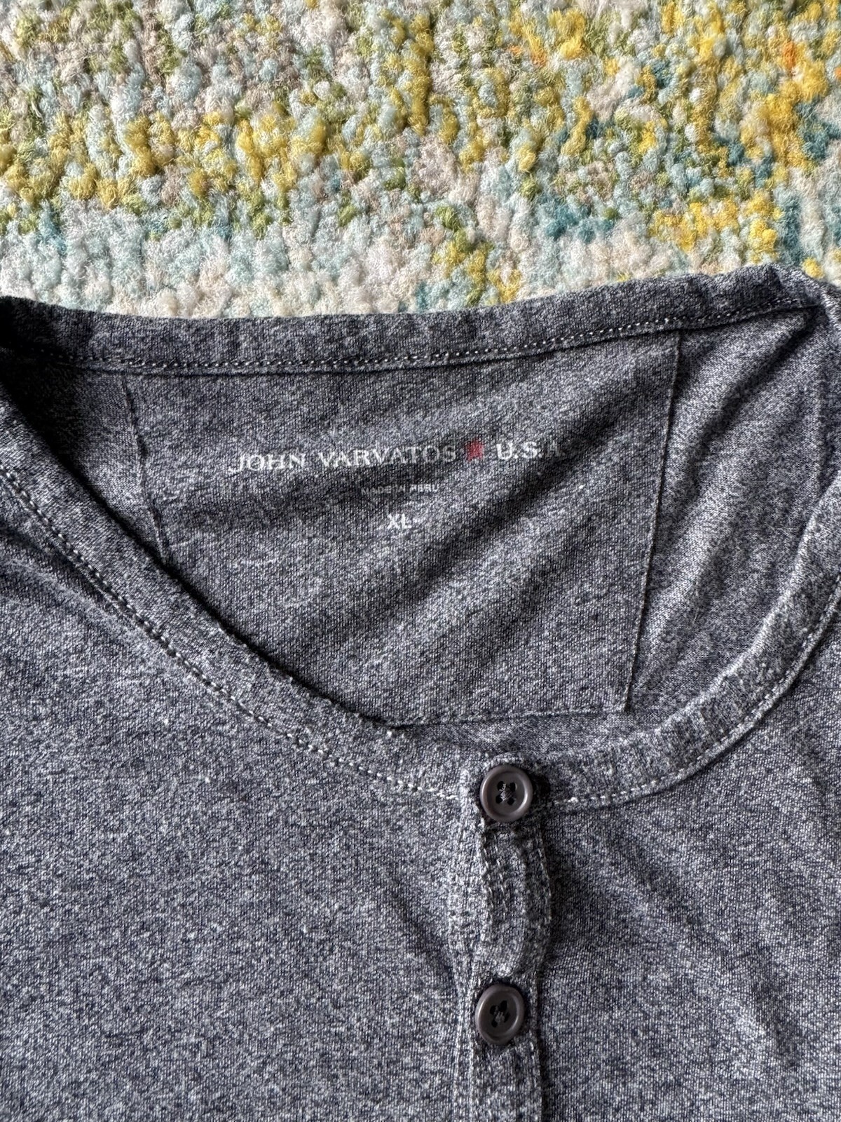 John Varvatos USA Gray Short Henley Shirt Mens Size XL Modal Polyester Peru Made