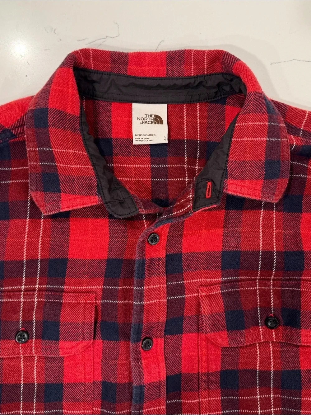 The North Face Red and Black Plaid Flannel Size Large