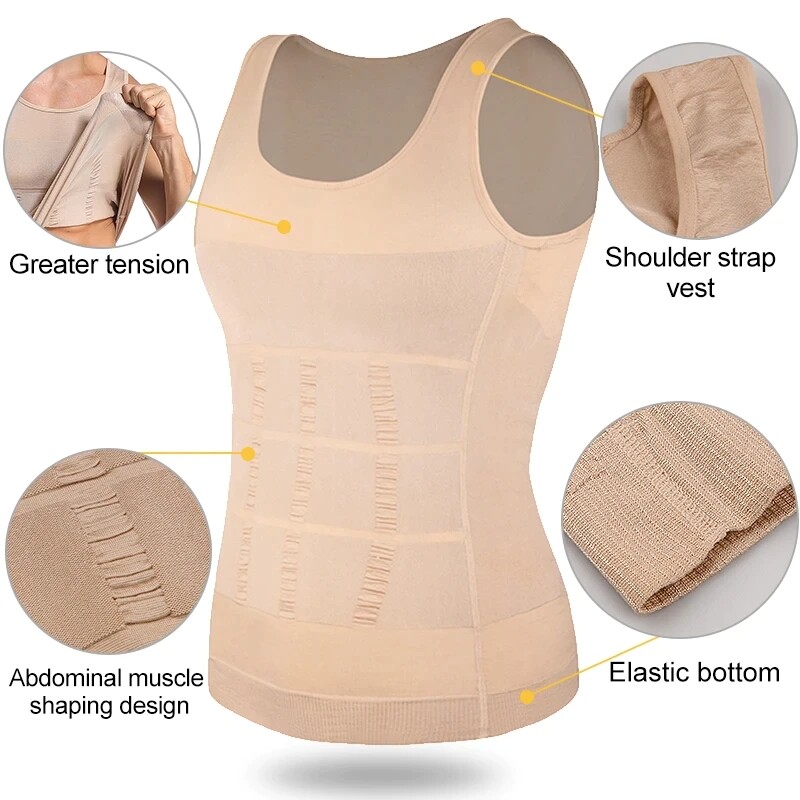 Men Top Slimming Shirt Body Shaper Vest Compression Corsets Undershirt Shapewear