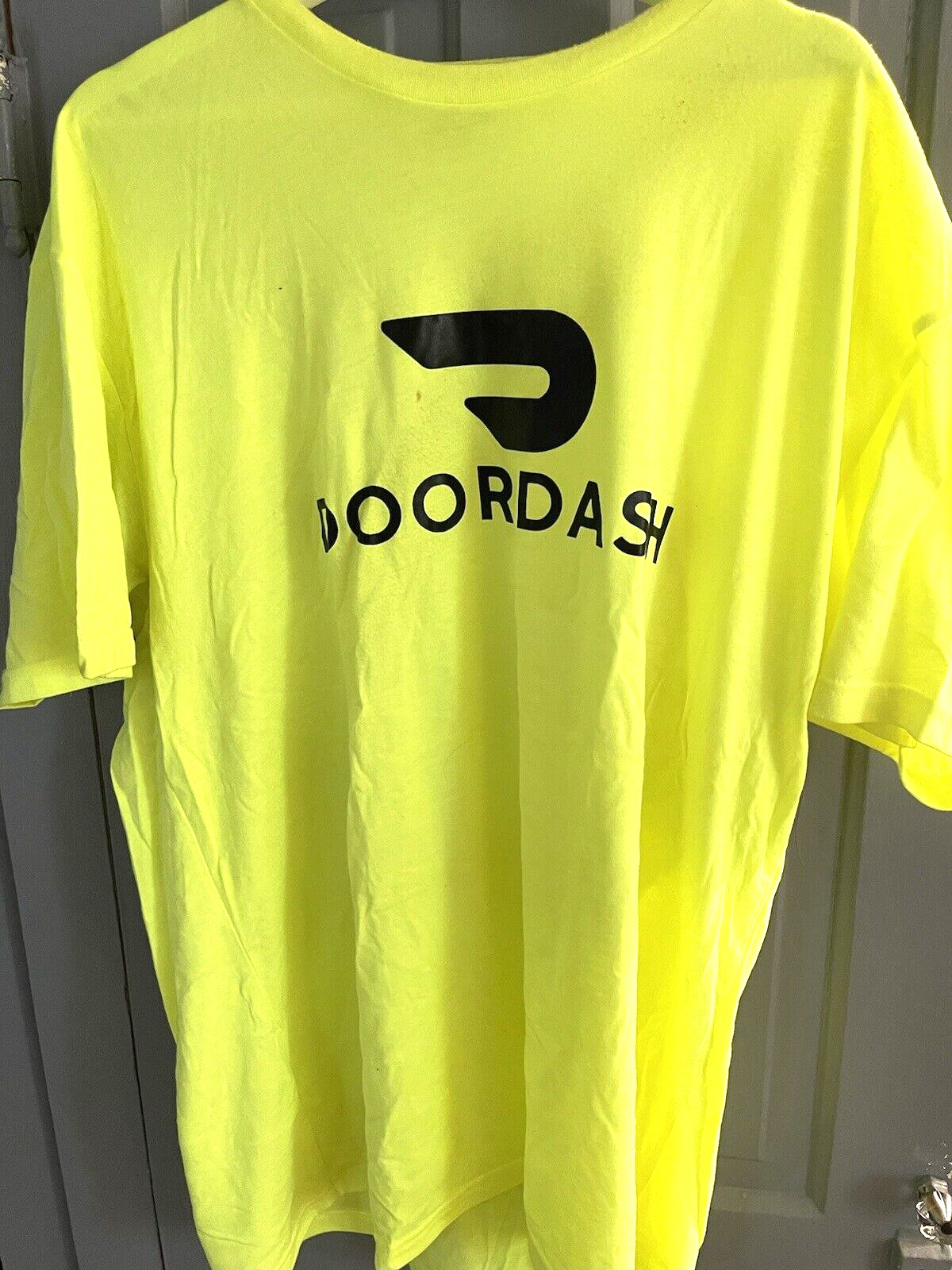 DoorDash Front & Back Food Delivery Driver NEON GREEN Short Sleeve 2XL Shirt