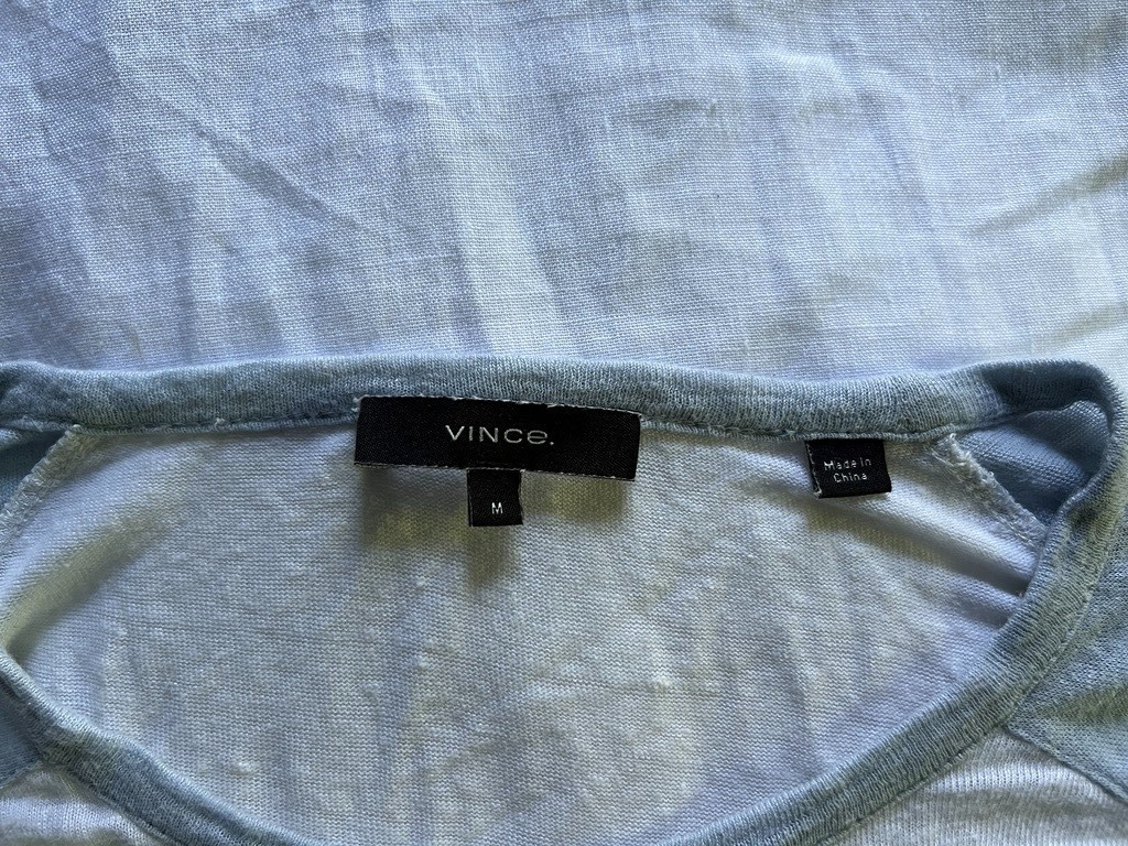 Vince EUC 100% Linen Baseball Long-Sleeve T-shirt Blue White Size M Mens
