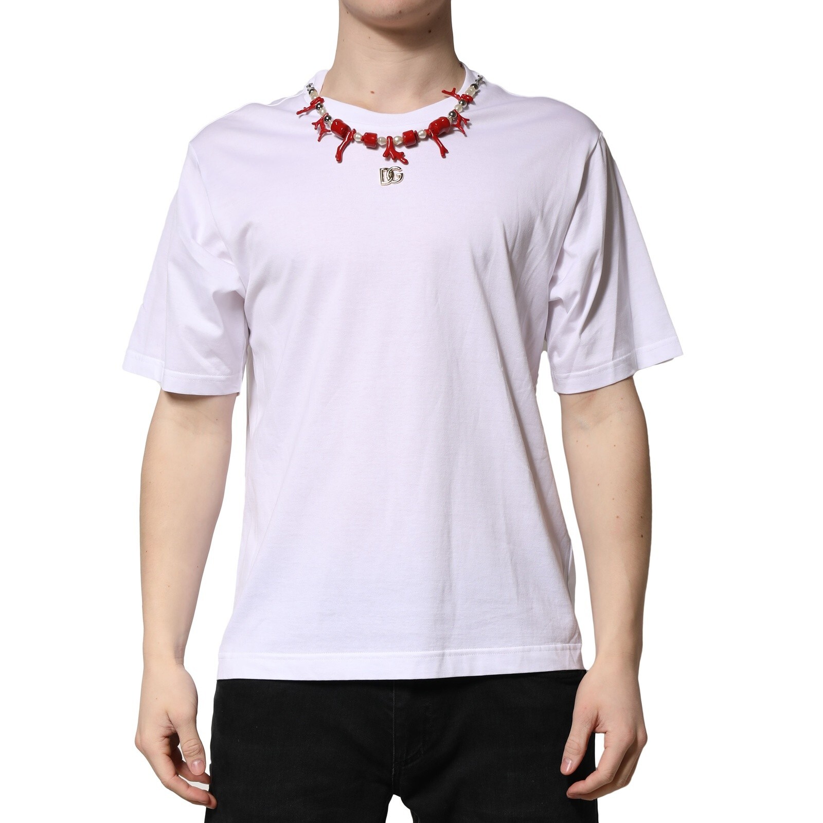 DOLCE & GABBANA T-shirt White Embellished Cotton Crew Neck IT46/US36/S 600usd