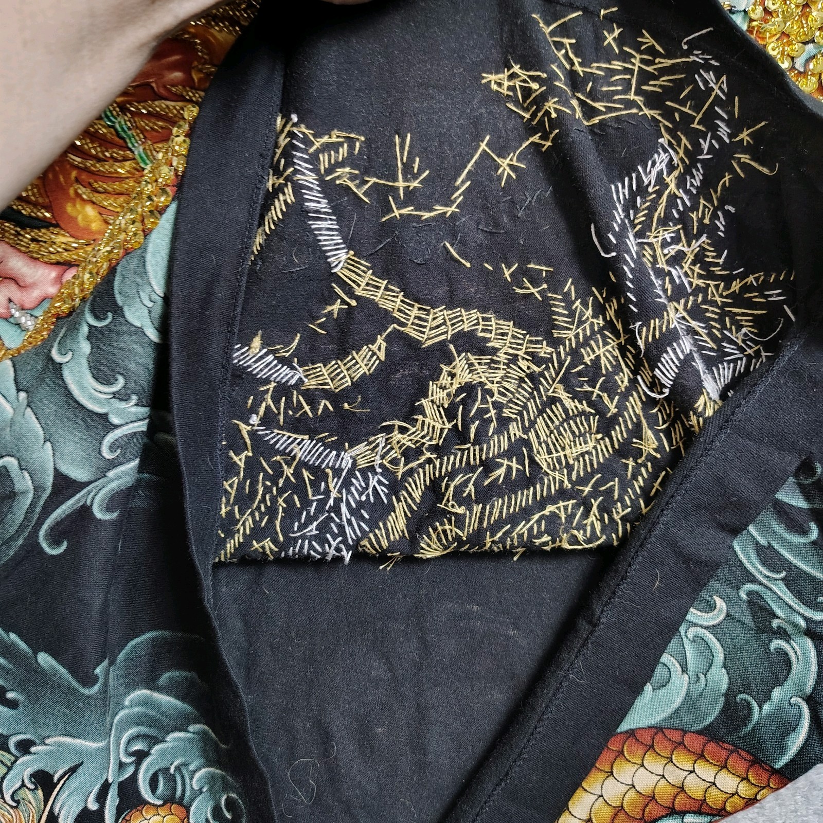 TARMAFIA Year of the Dragon Handmade Sequin & Beaded Mens L Shirt Power Fortune