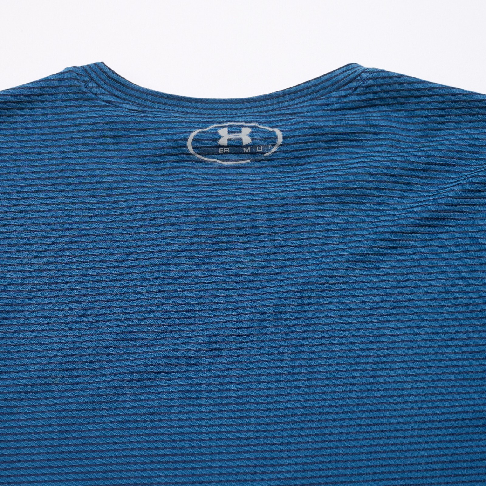 Under Armour Heatgear Blue Striped Sleeveless Tee Men’s L Semi-Fitted – Read!