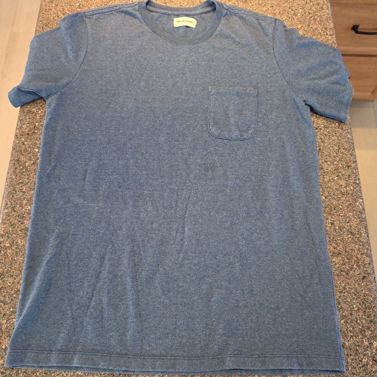 TAYLOR STITCH Heather Blue Short Sleeve Pocket Shirt Sz 42 (L) Heavy Cotton EUC