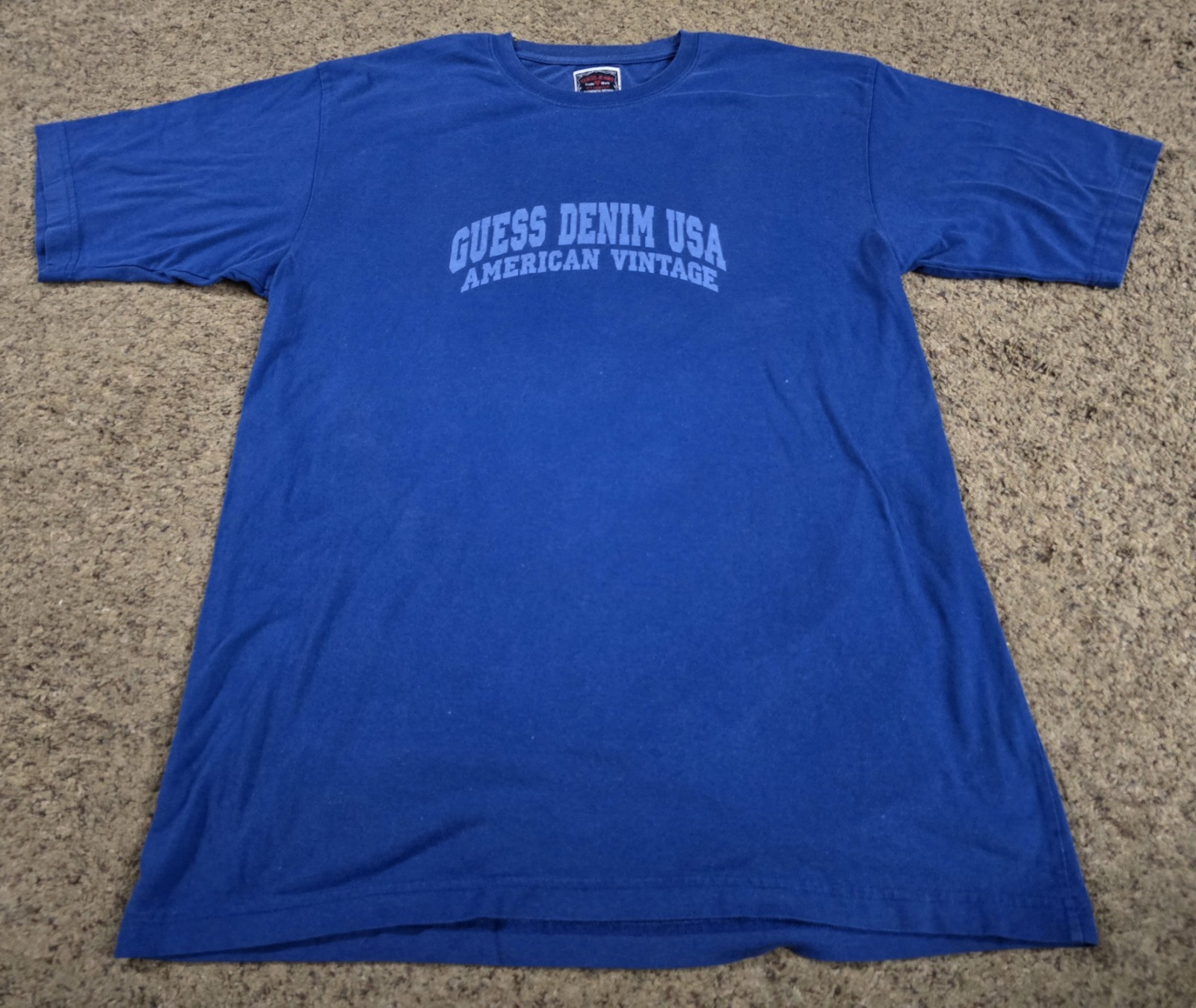 Vtg 90s Guess Jeans USA American Tradition Graphic T Shirt Blue XL