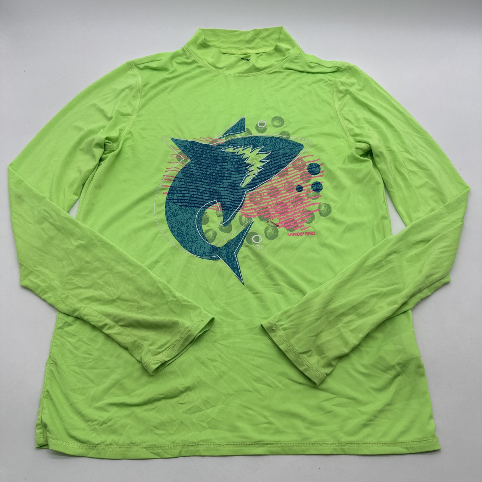 Lands End Long Sleeve T-shirt Men XL Green Graphic Print Logo ..#35482